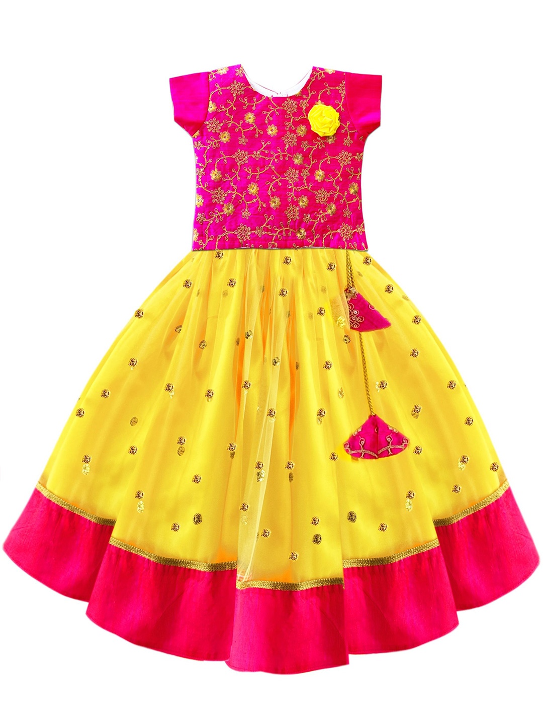 

STANWELLS KIDS Girls Embroidered Sequinned Ready to Wear Lehenga & Blouse, Yellow