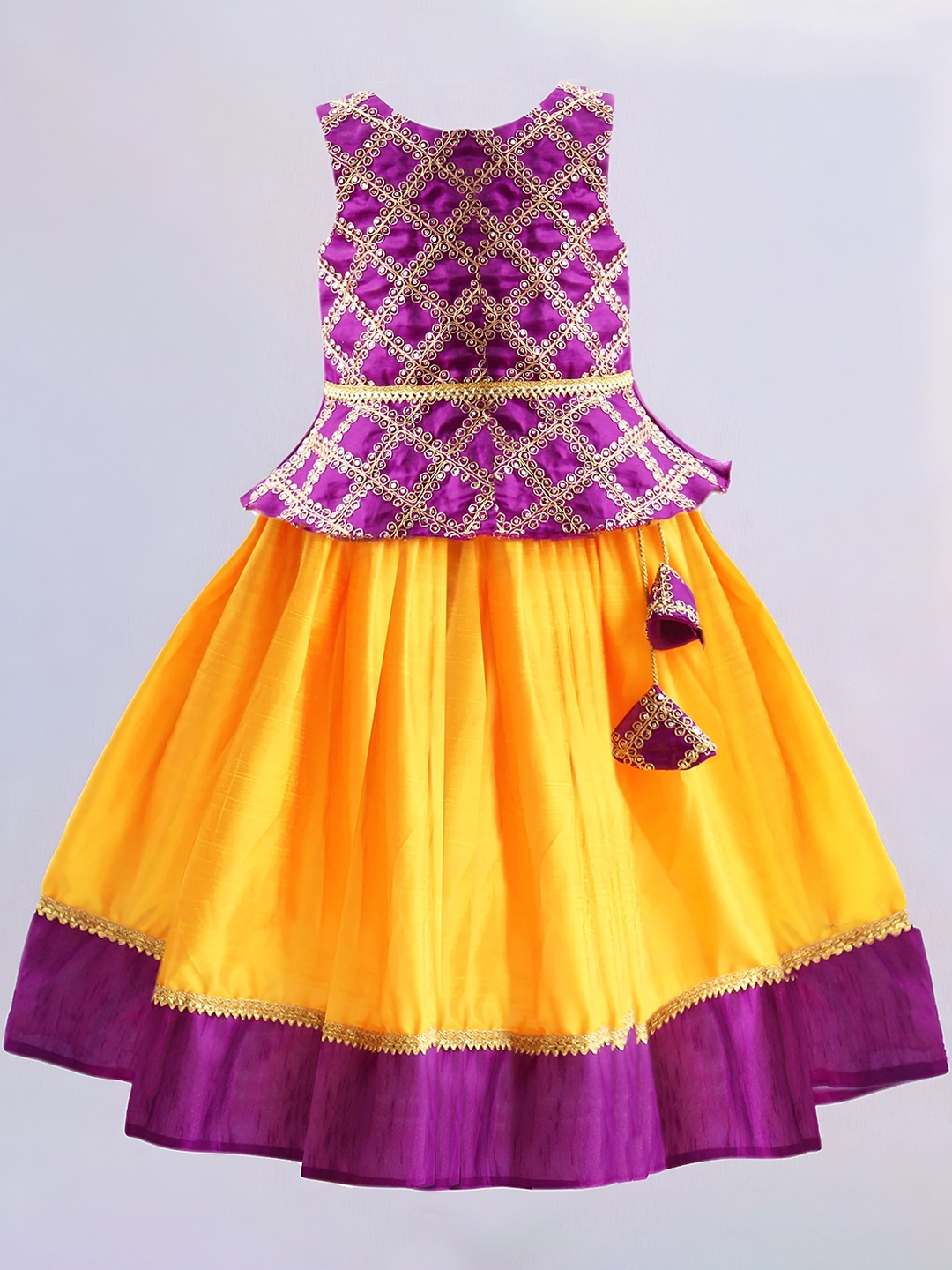 

STANWELLS KIDS Girls Embroidered Sequinned Ready to Wear Lehenga Choli, Purple