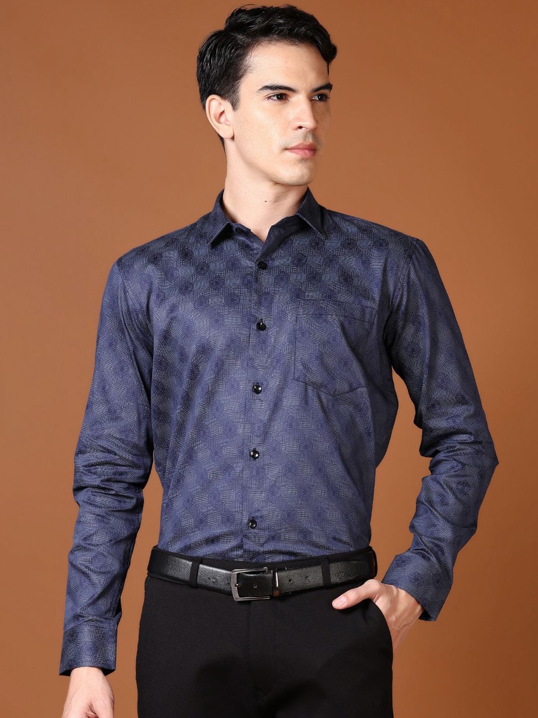 

J White by Vmart Men Opaque Printed Party Shirt, Navy blue