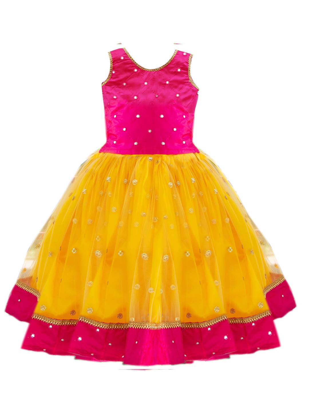 

STANWELLS KIDS Girls Embroidered Sequinned Ready to Wear Lehenga & Blouse, Yellow