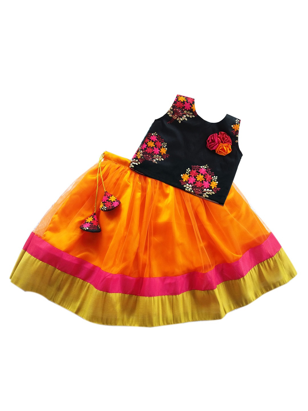 

STANWELLS KIDS Girls Embroidered Ready to Wear Lehenga Choli, Orange