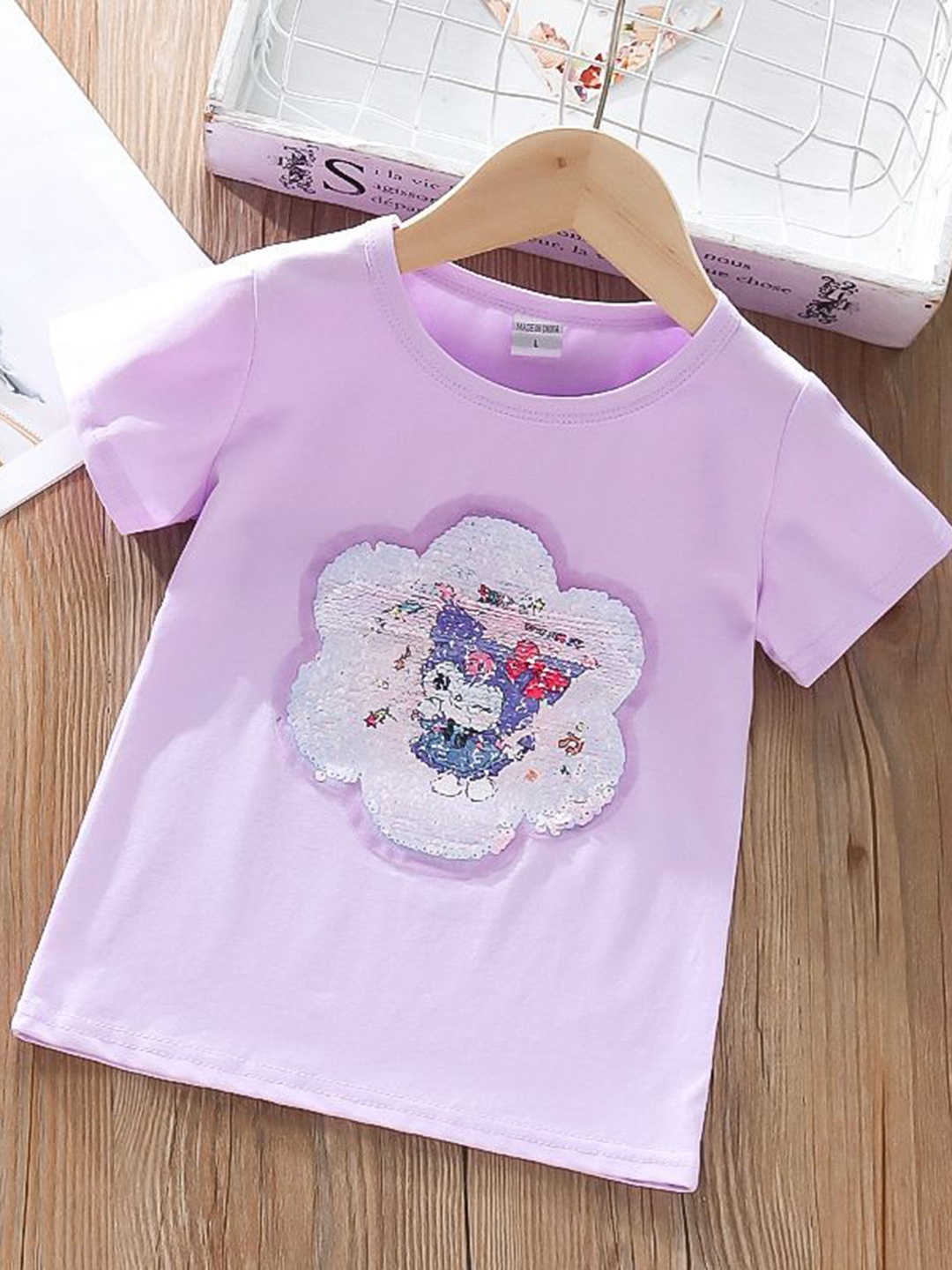 

YK Girls Graphic Printed Round Neck Cotton T-shirt, Lavender