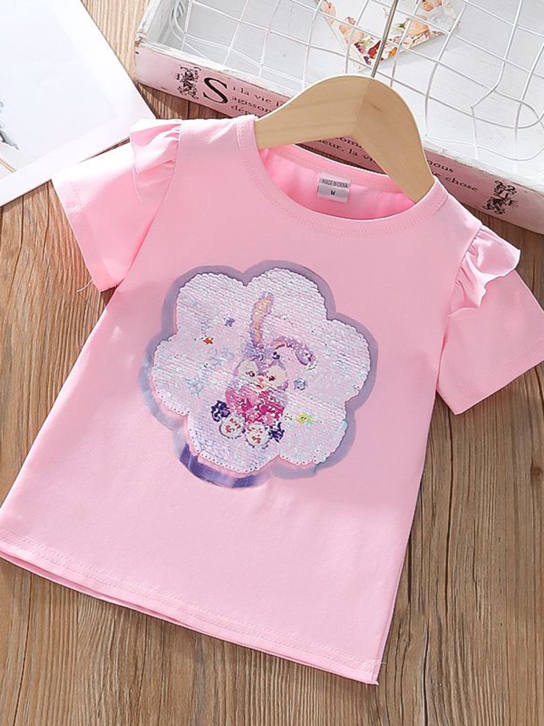 

YK Girls Graphic Printed Round Neck Cotton T-shirt, Pink