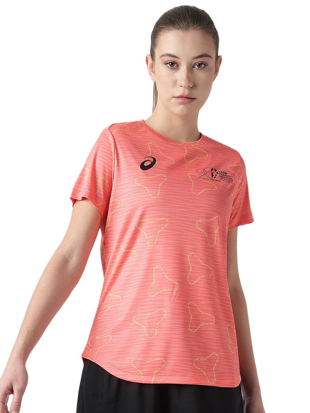 

ASICS Women Abstract Printed Round Neck T-shirt, Peach