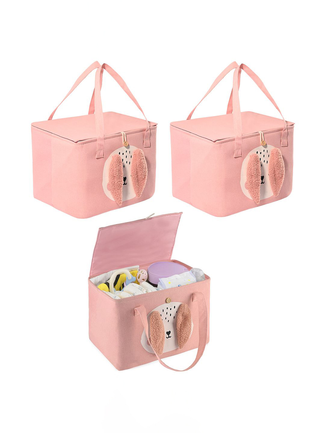

Kuber Industries Pink 3 Pieces Reusable Tote Basket Organisers