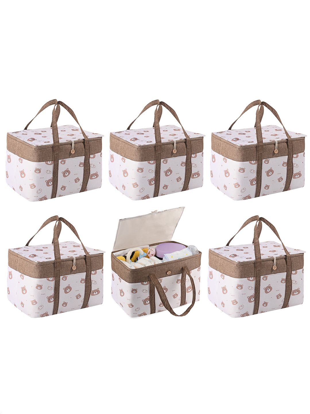 

Kuber Industries Brown & White 6 Pieces Reusable Tote Basket Organisers