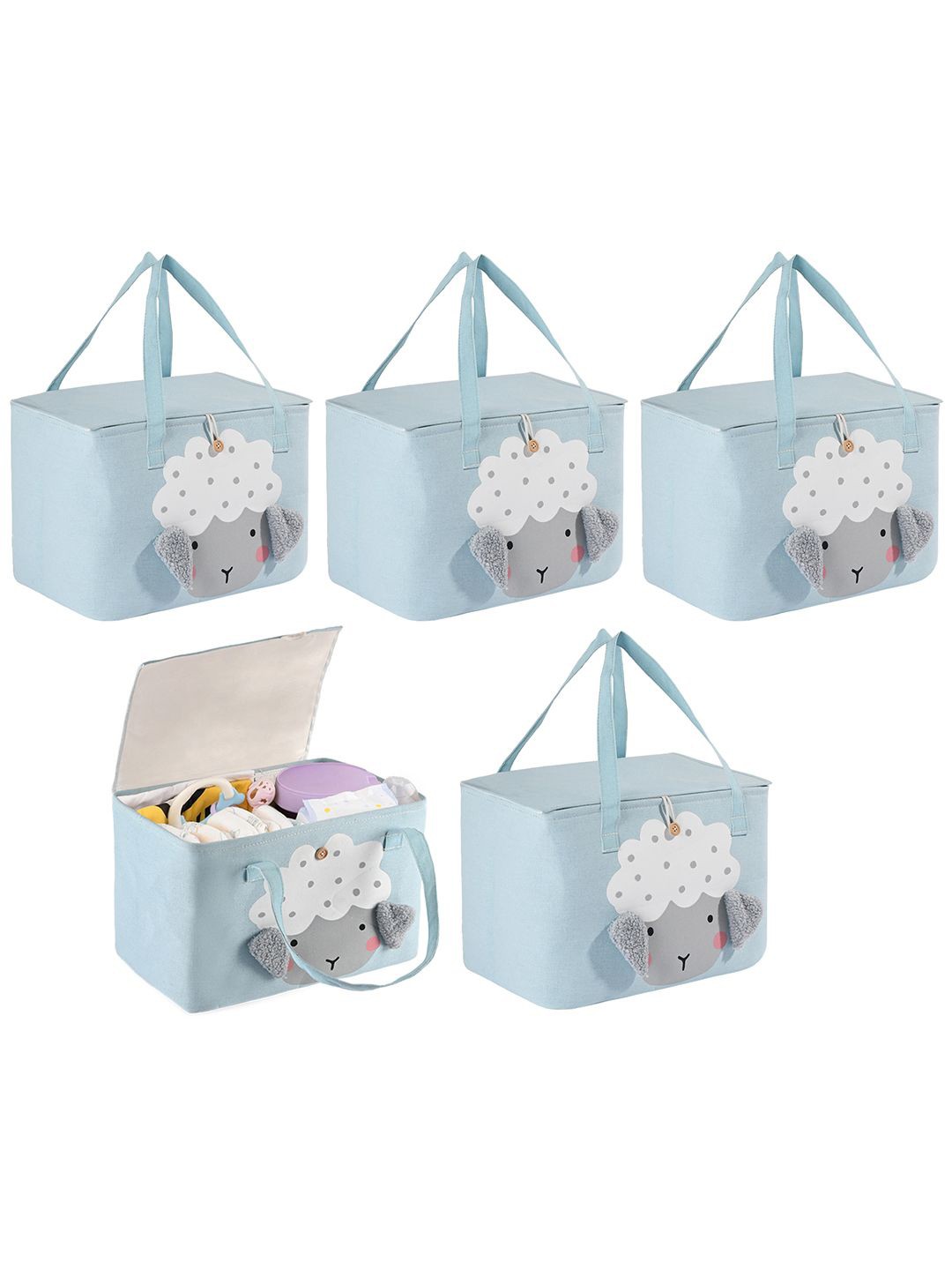 

Kuber Industries Blue & White 5 Pieces Reusable Tote Basket Organisers