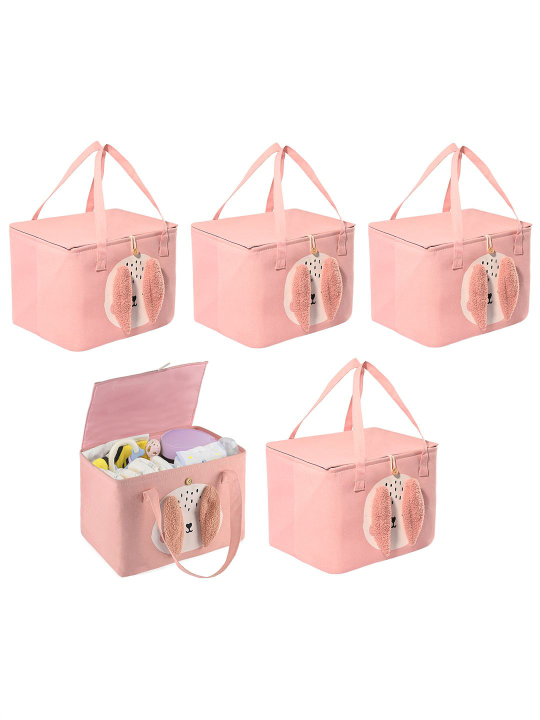 

Kuber Industries Pink 5 Pieces Reusable Tote Basket Organisers