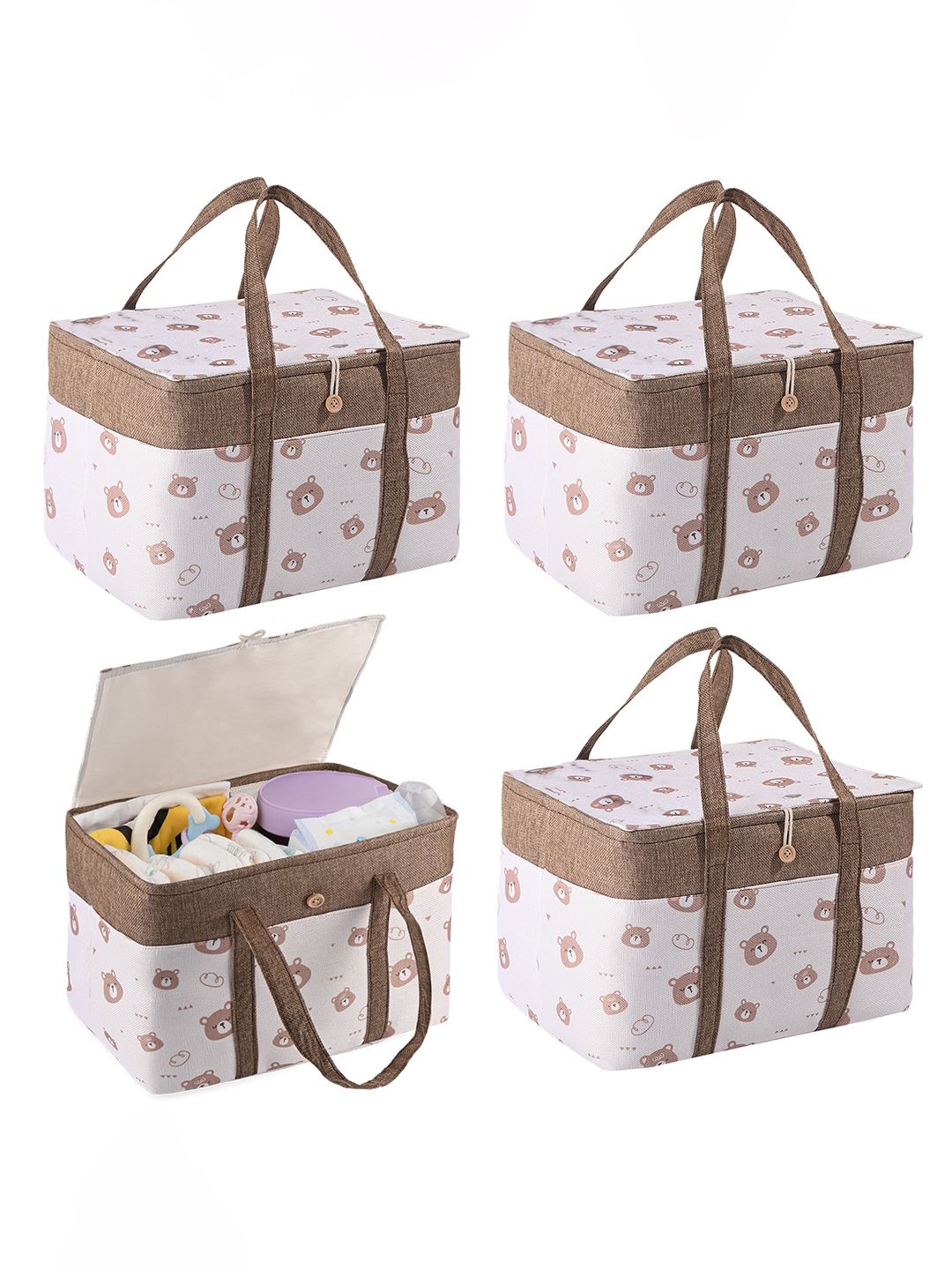 

Kuber Industries Brown & White 4 Pieces Reusable Tote Basket Organisers