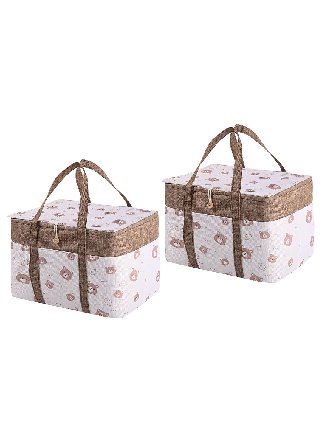 

Kuber Industries Brown & White 2 Pieces Reusable Tote Basket Organisers