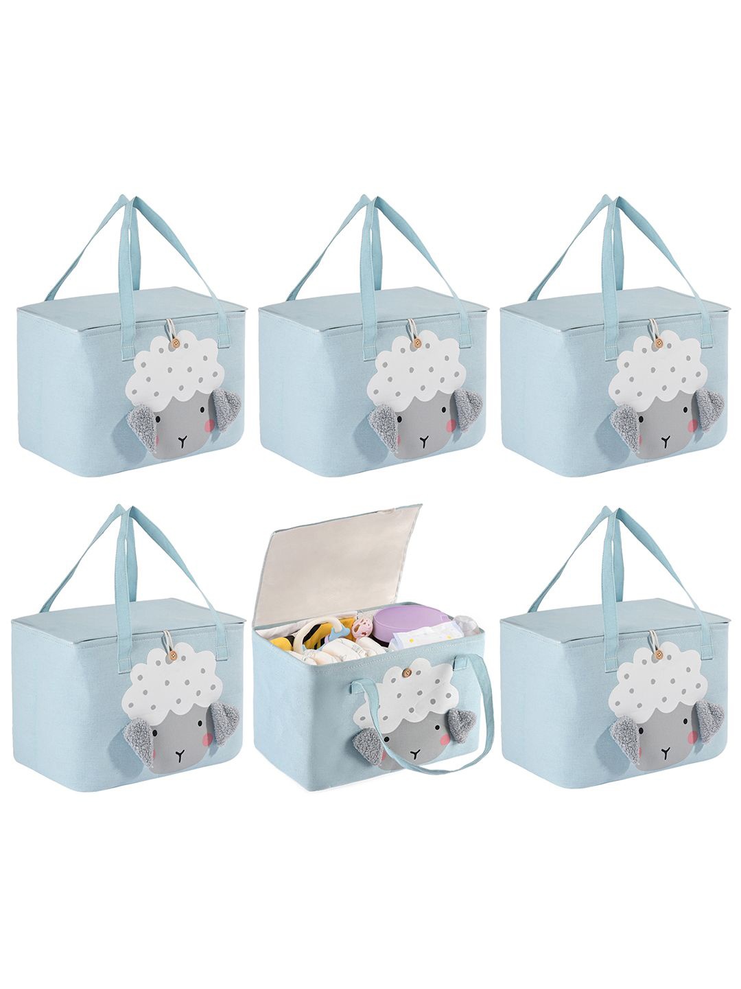 

Kuber Industries Blue & White 6 Pieces Reusable Tote Basket Organisers