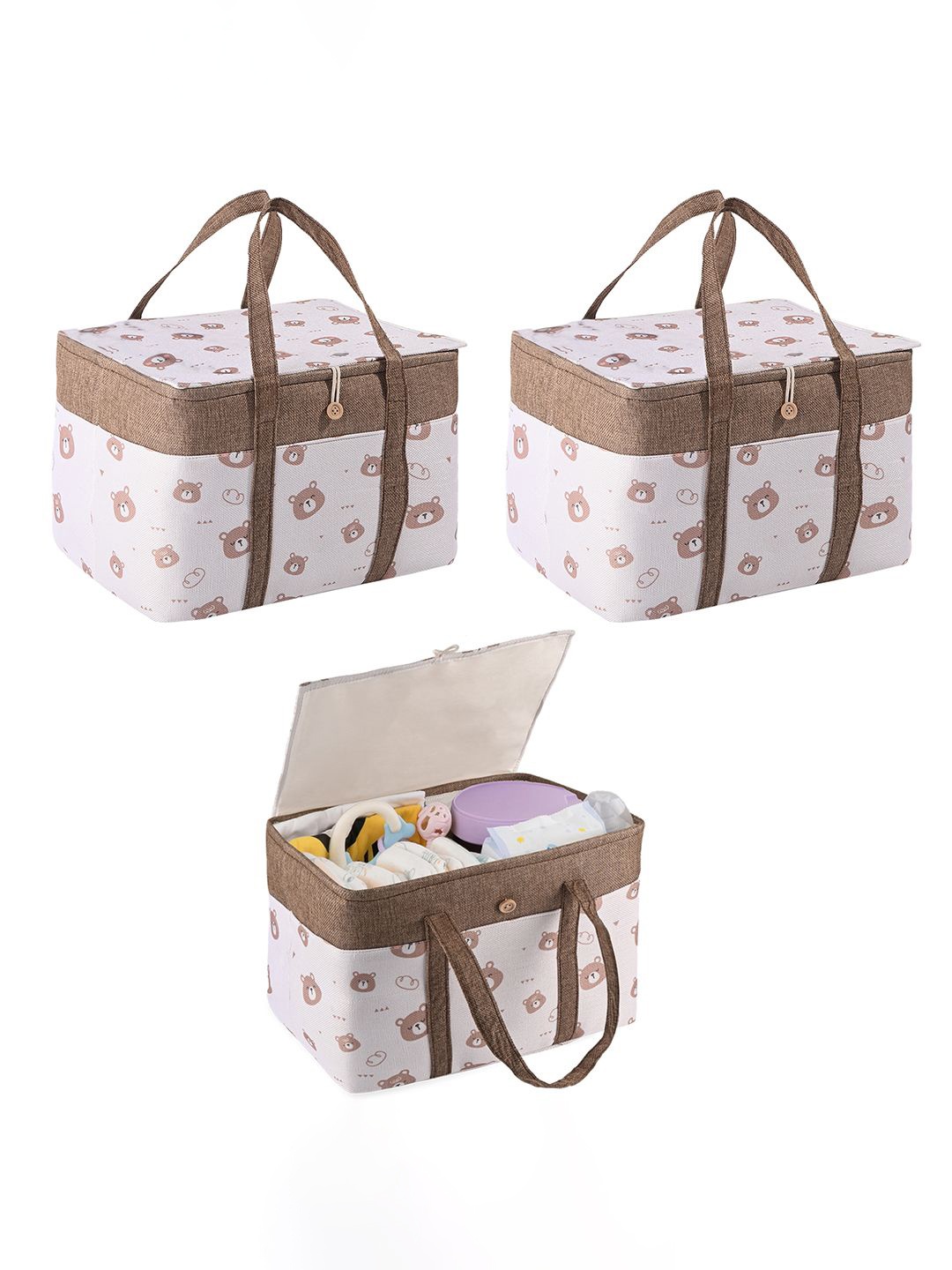 

Kuber Industries Brown & White 3 Pieces Reusable Tote Basket Organisers