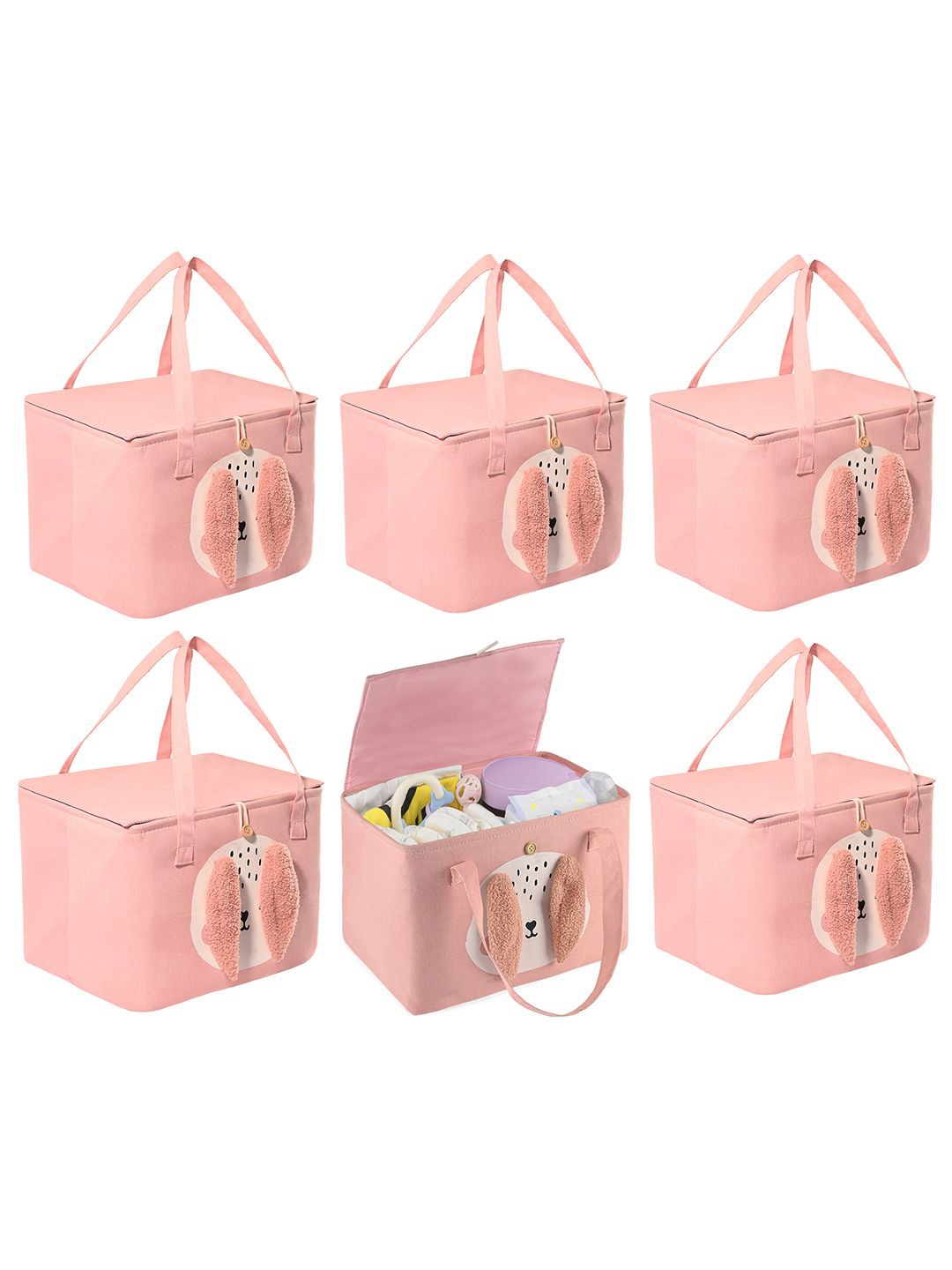 

Kuber Industries Pink 6 Pieces Reusable Tote Basket Organisers