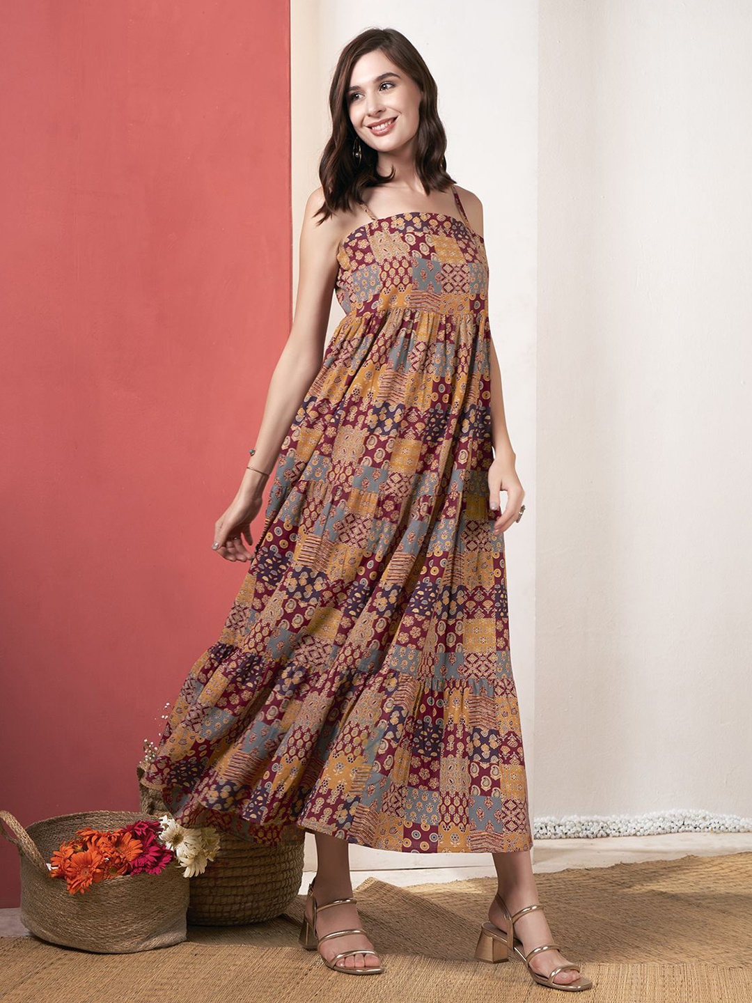

Anouk Ethnic Motifs Printed Cotton A-Line Maxi Dress, Mustard