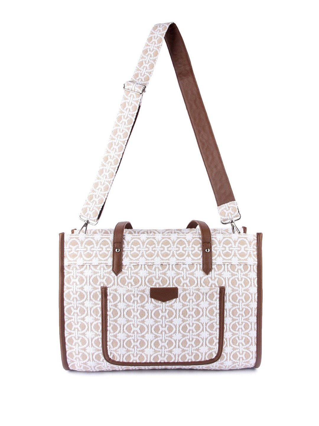 

Mast & Harbour Women Geometric Printed Structured Shoulder Bag, White