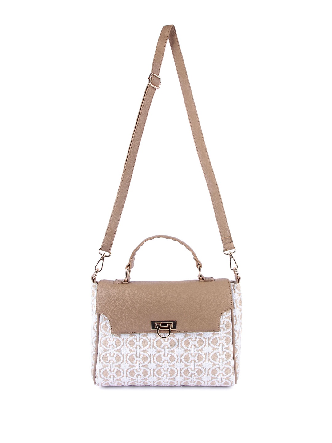 

Mast & Harbour Women Geometric Printed Structured Sling Bag, Off white