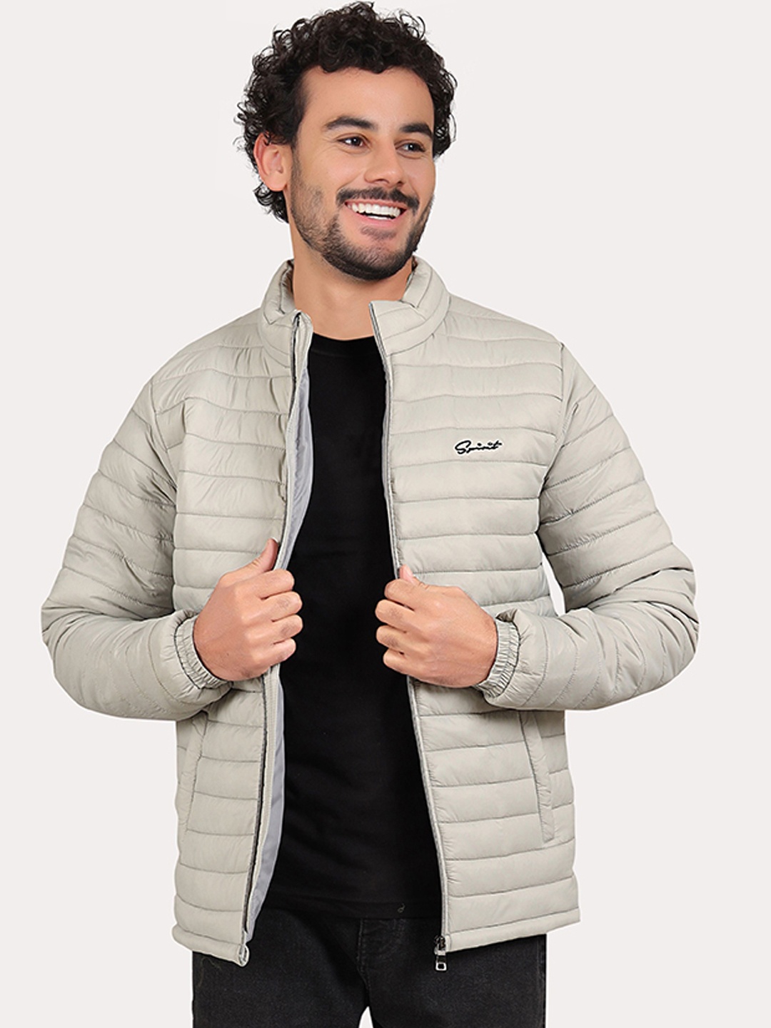 

Spirit Men Mock Collar Solid Casual Puffer Lightweight Jacket, Grey