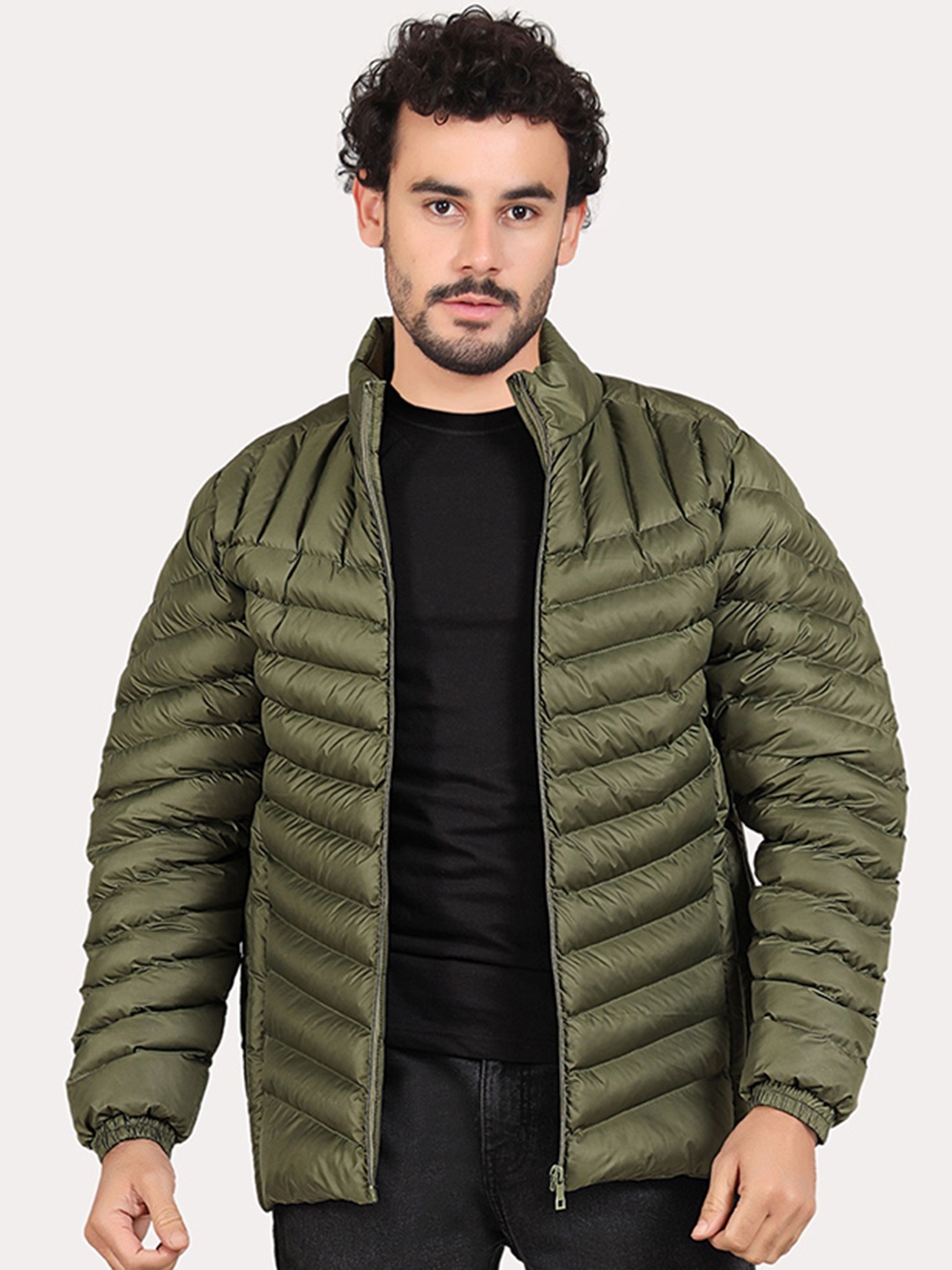 

Spirit Men Mock Collar Solid Casual Puffer Lightweight Jacket, Olive