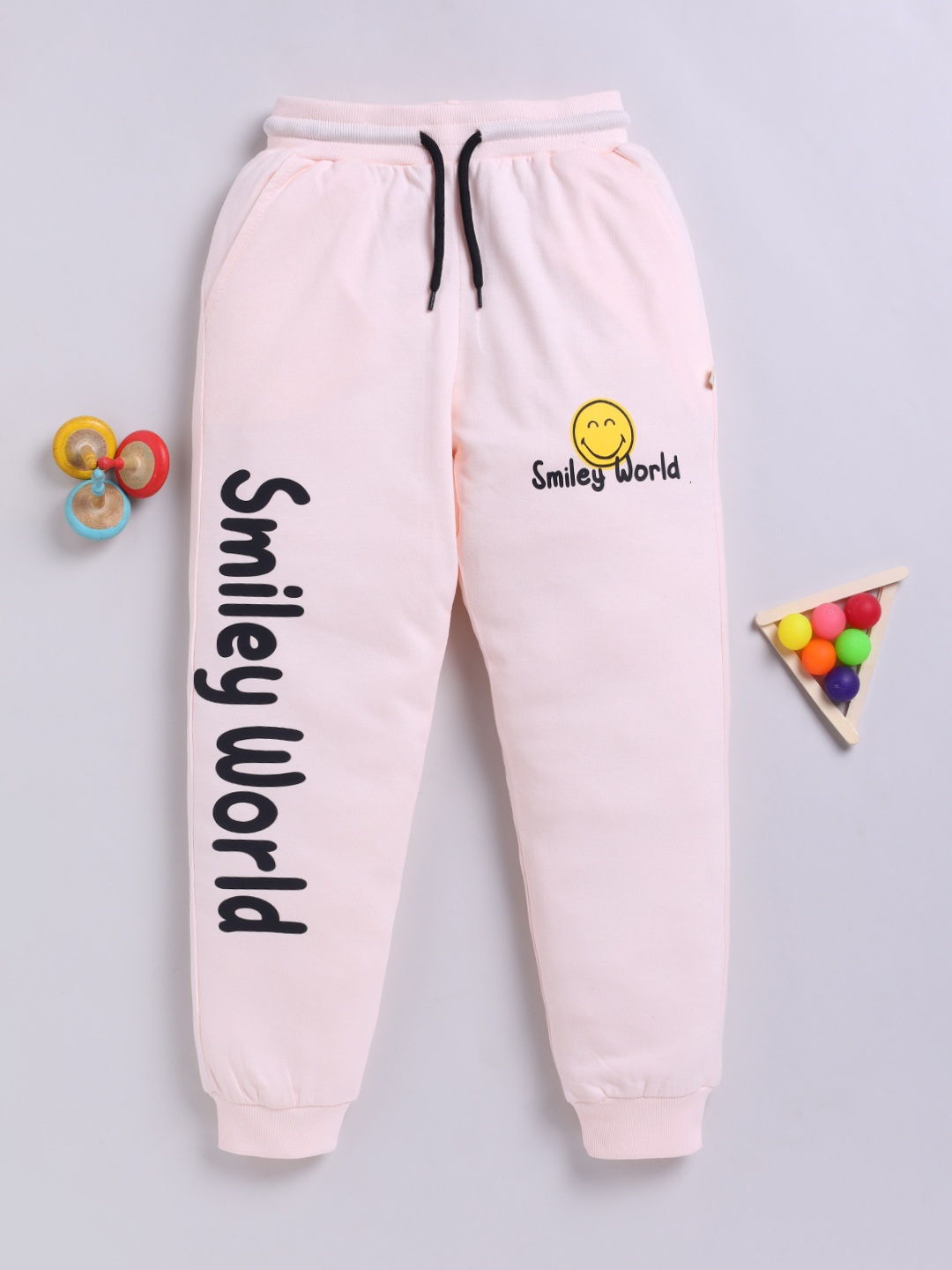 

Happy Faces Girls Smiley Printed Pure Cotton Joggers, Peach