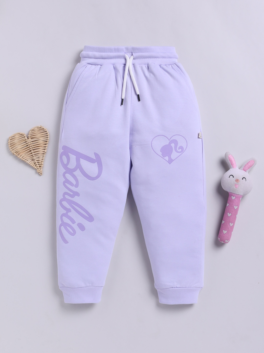 

Happy Faces Girls Barbie Printed Pure Cotton Joggers, Purple