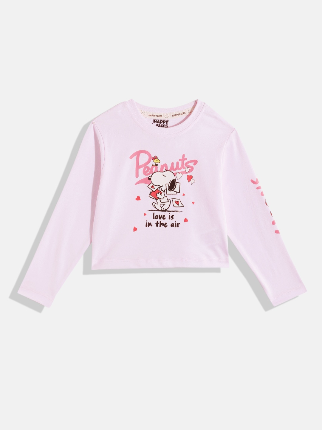 

Happy Faces Girls Snoopy Print Drop-Shoulder Sleeves Pure Cotton T-shirt, Pink