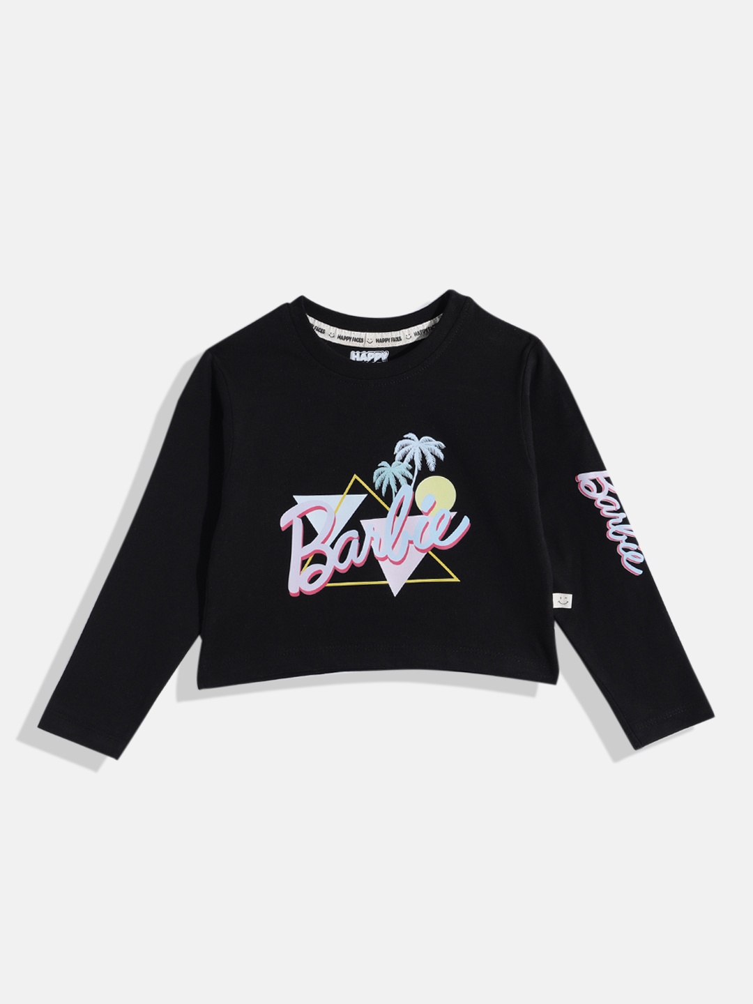 

Happy Faces Girls Barbie Print Pure Cotton T-shirt, Black