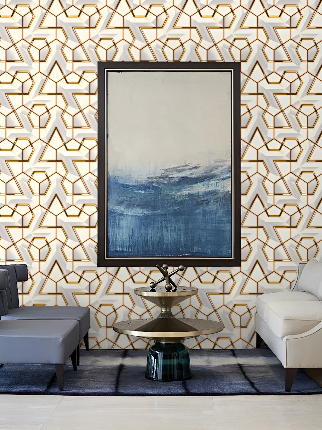 

Jaamso Royals Cream Colored & Grey Geometric Printed Self-Adhesive Wallpaper