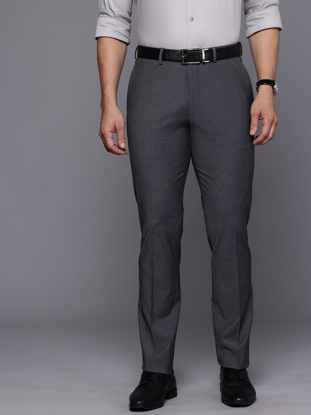 

Theme Men Textured Slim Fit Formal Trousers, Grey