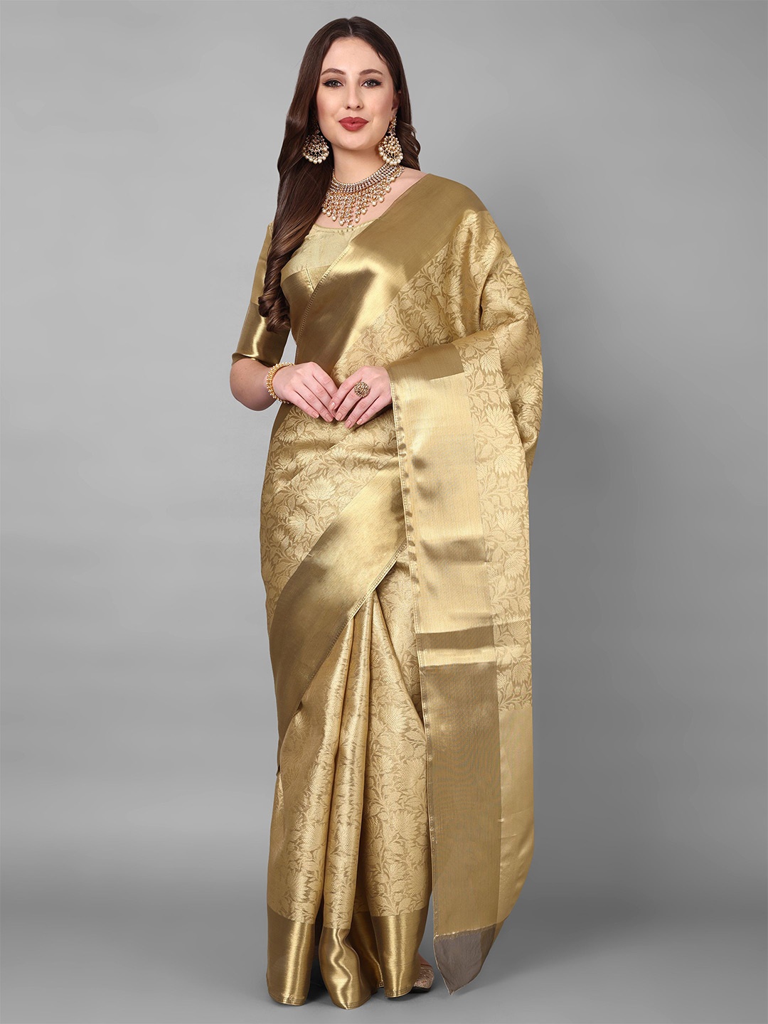 

Vastrang Woven Design Zari Tissue Saree, Gold