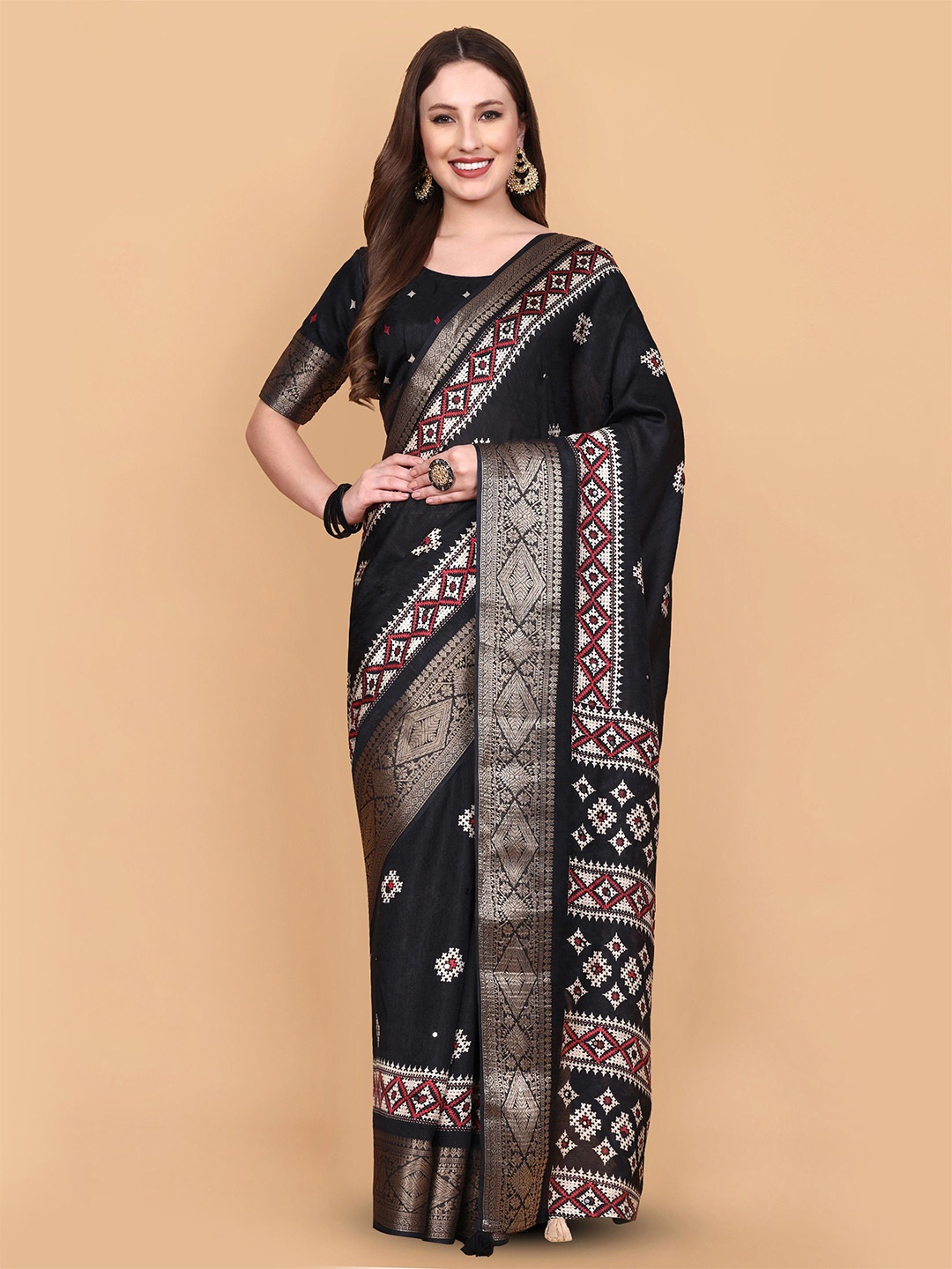 

Vastrang Woven Design Printed Saree, Black
