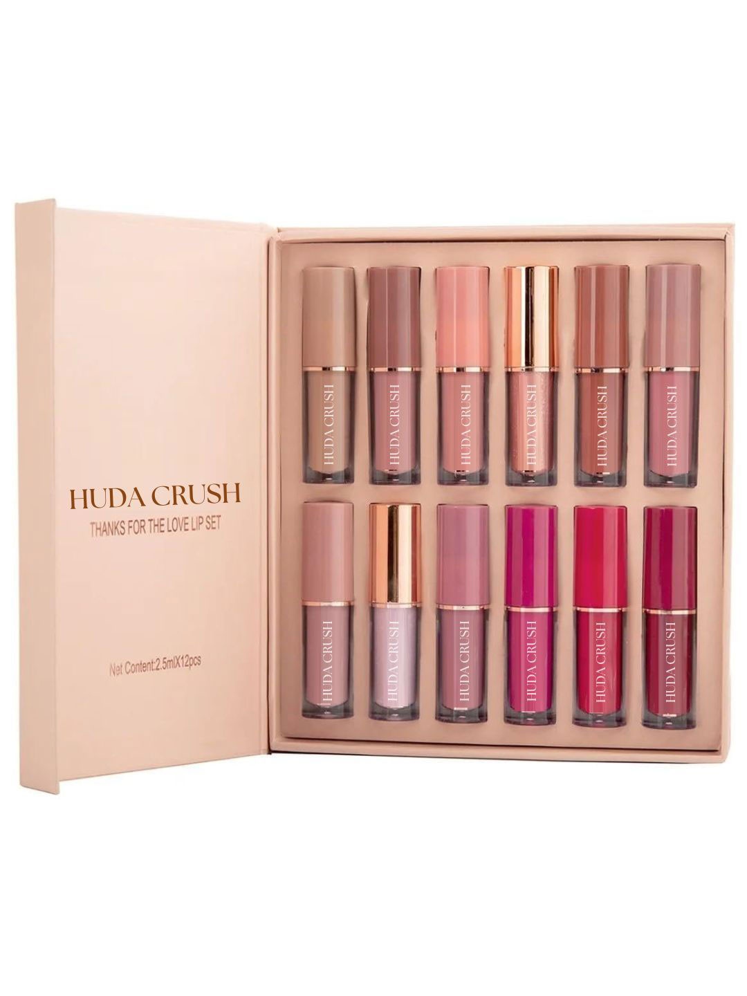 

Huda crush Set Of 12 Mini Liquid Lipstick- 2.5 ml Each- Shade- 1-2-3-4-5-6-7-8-9-10-11-12, Pink