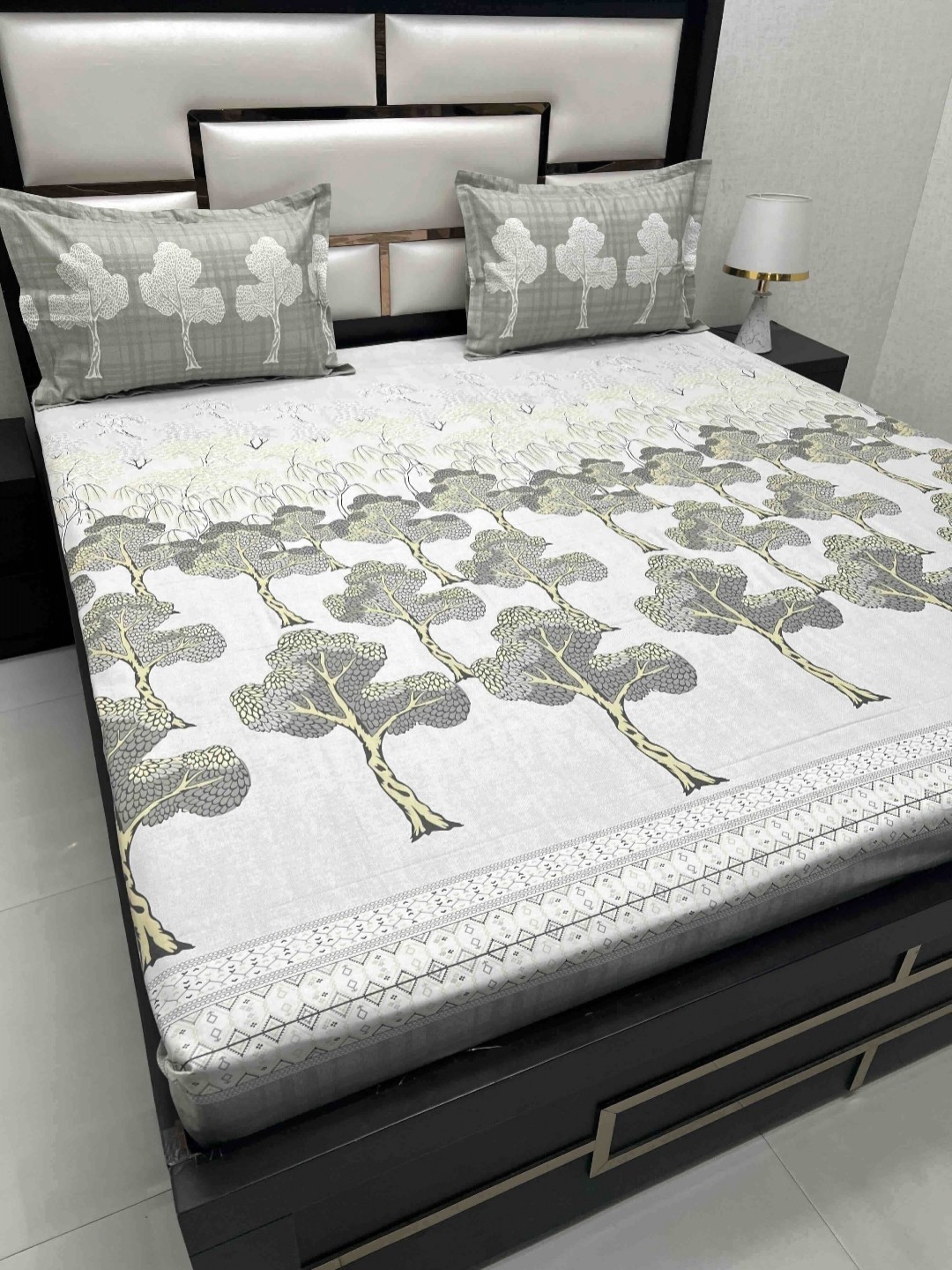 Pure Decor Cotton King Size Double Bed Bedsheet With 2 Pillow Covers 2.74m X 2.74m, Grey