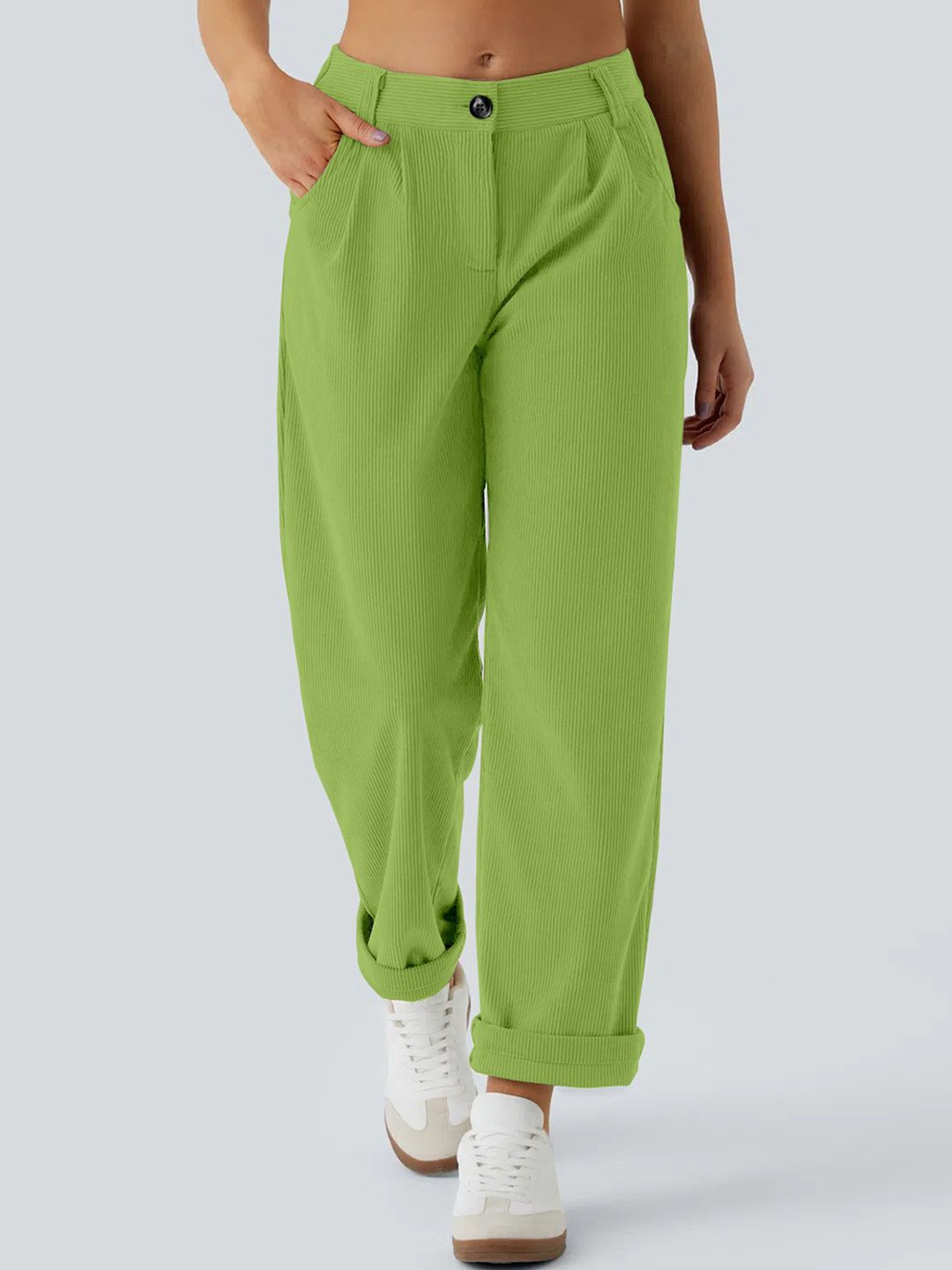 

Kalika Women Mid-Rise Loose Fit Pleated Trouser, Lime green