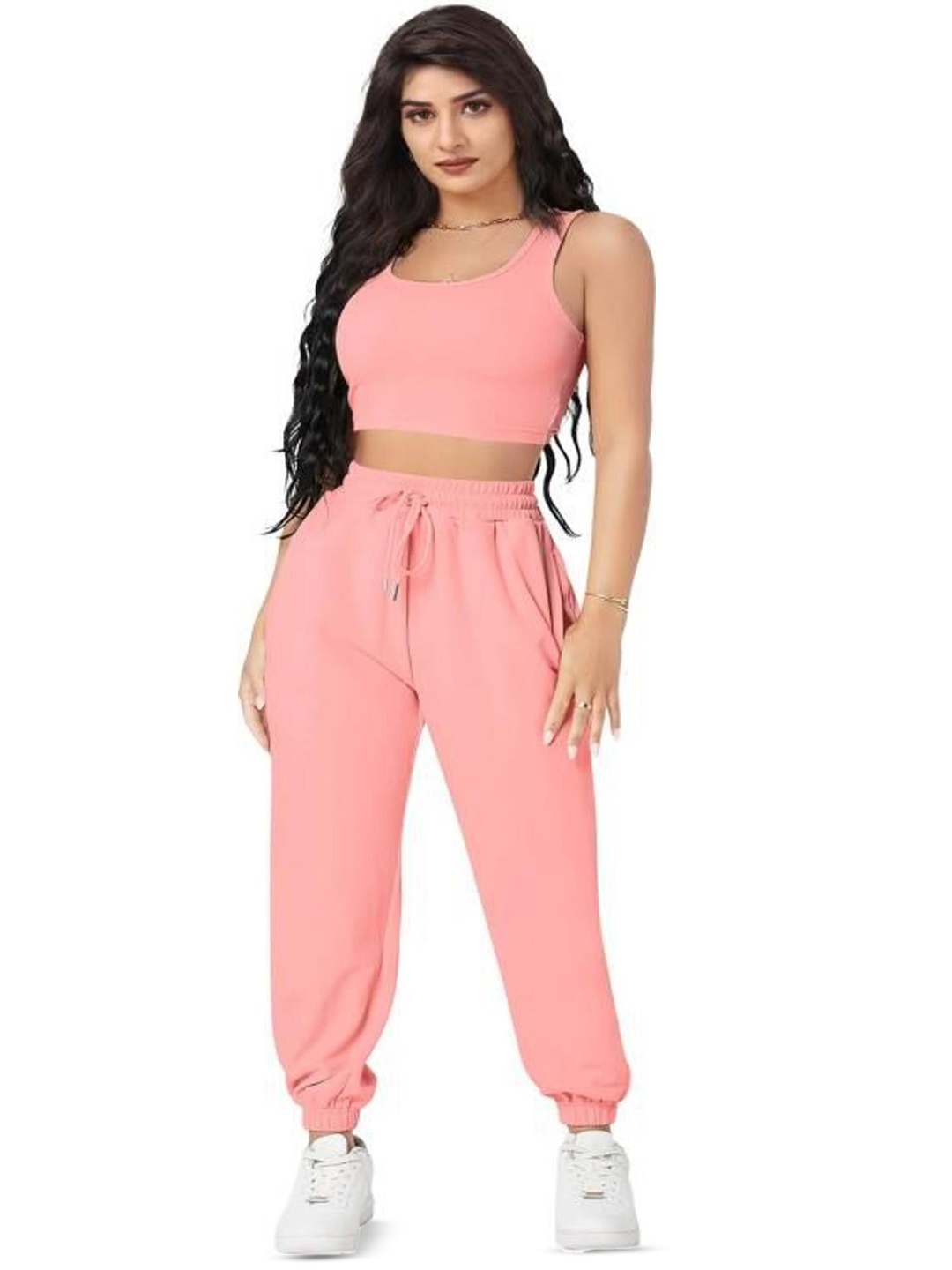 

Wonkey Pure Cotton Crop Top with Joggers, Peach