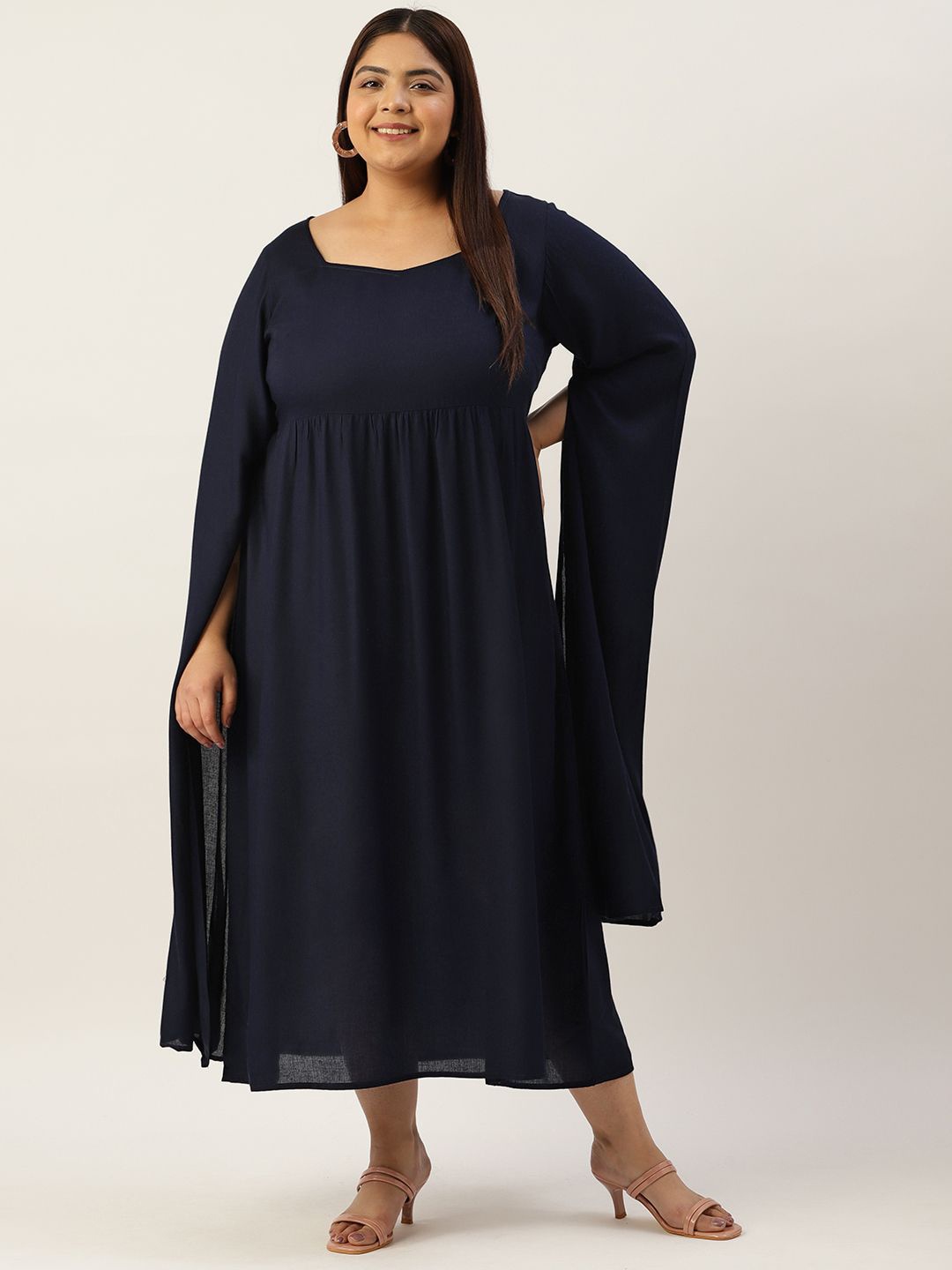 

theRebelinme Women Plus Size Fit and Flare Midi Dress, Navy blue