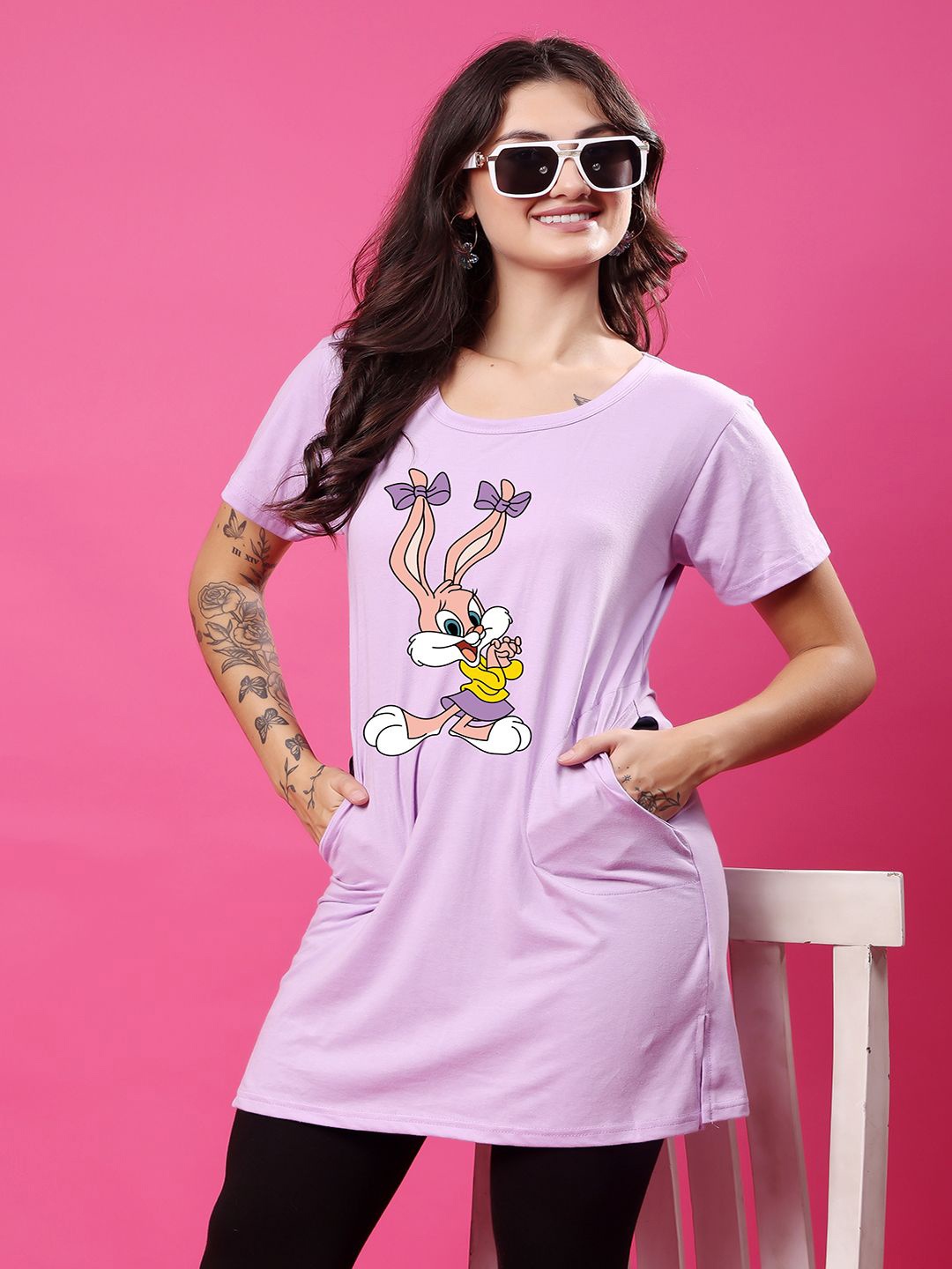 

SWIFTLY Women Bugs Bunny Bio Finish Graphic Printed Round Neck Cotton T-shirt, Lavender