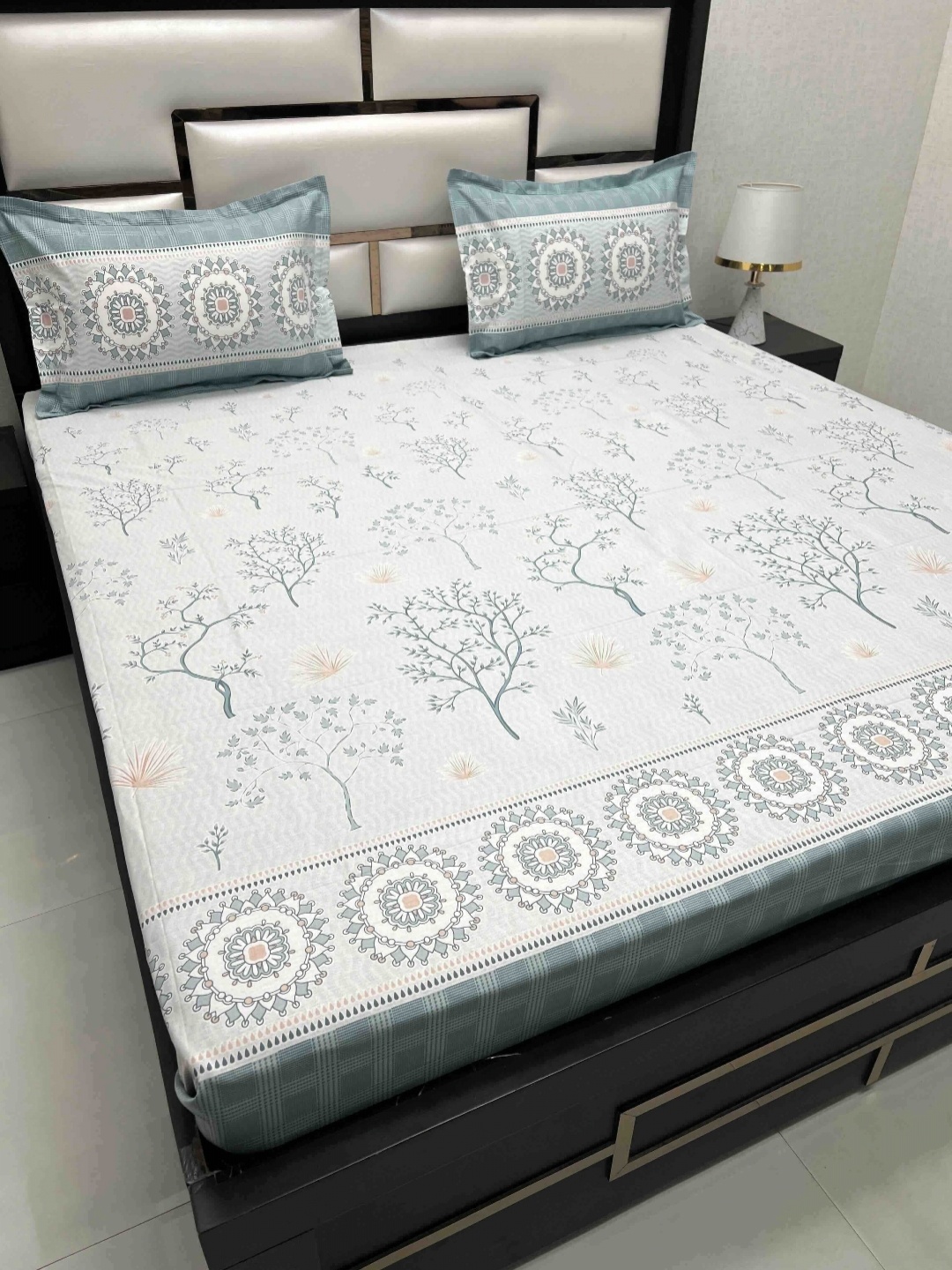 

Pure Decor Cotton King Size Double Bed Bedsheet With 2 Pillow Covers 2.74m X 2.74m, Blue