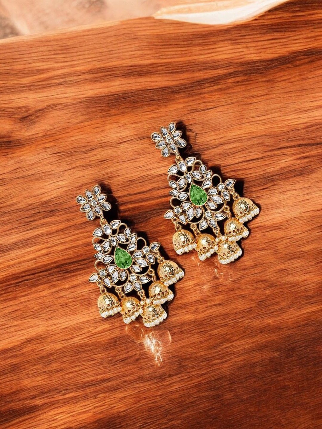 

Stefan Gold-Plated Kundan Studded Dome Shaped Jhumkas