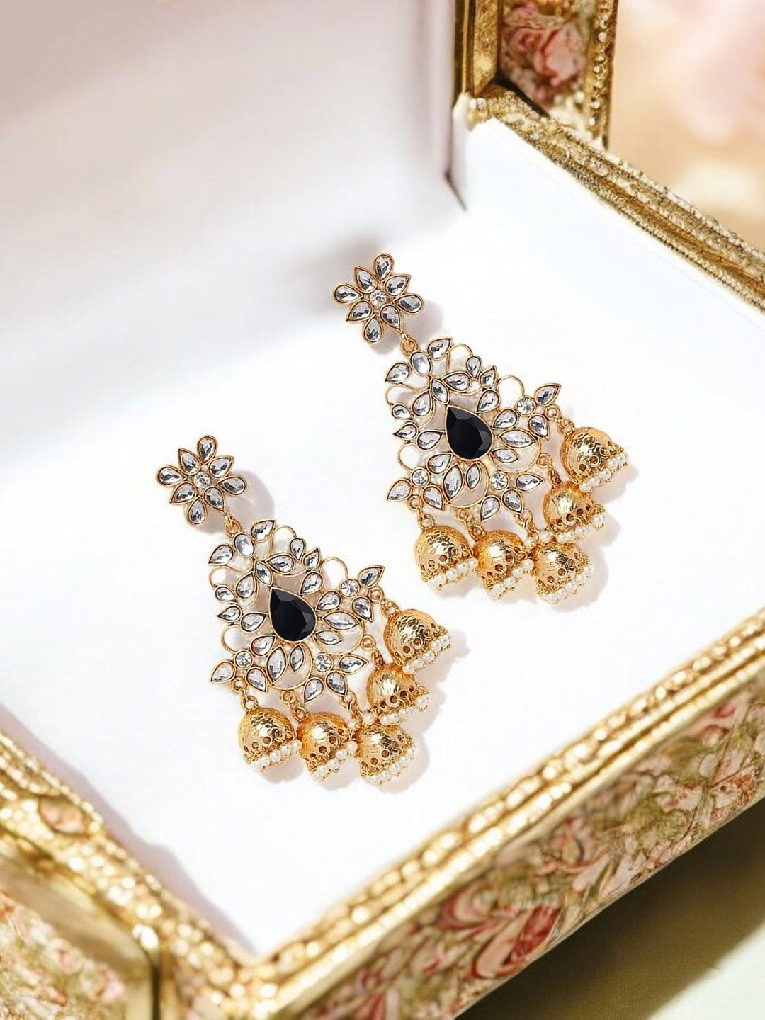

Stefan Gold-Plated Kundan Studded Dome Shaped Jhumkas