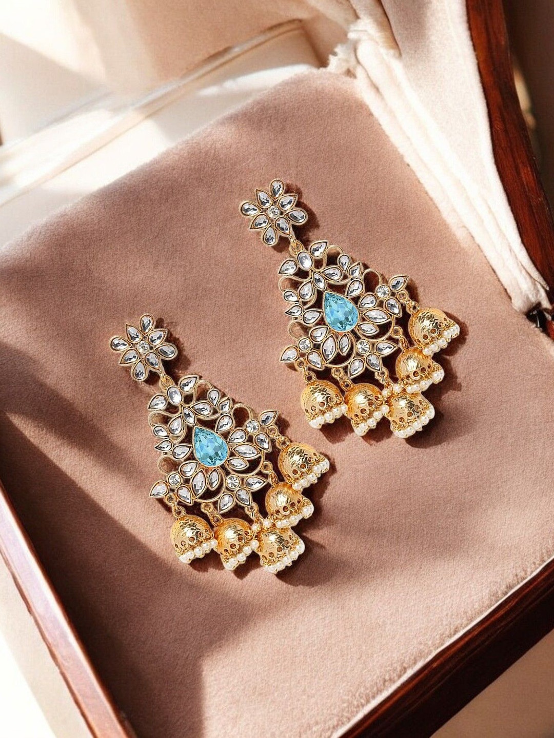 

Stefan Gold-Plated Kundan Studded Dome Shaped Jhumkas