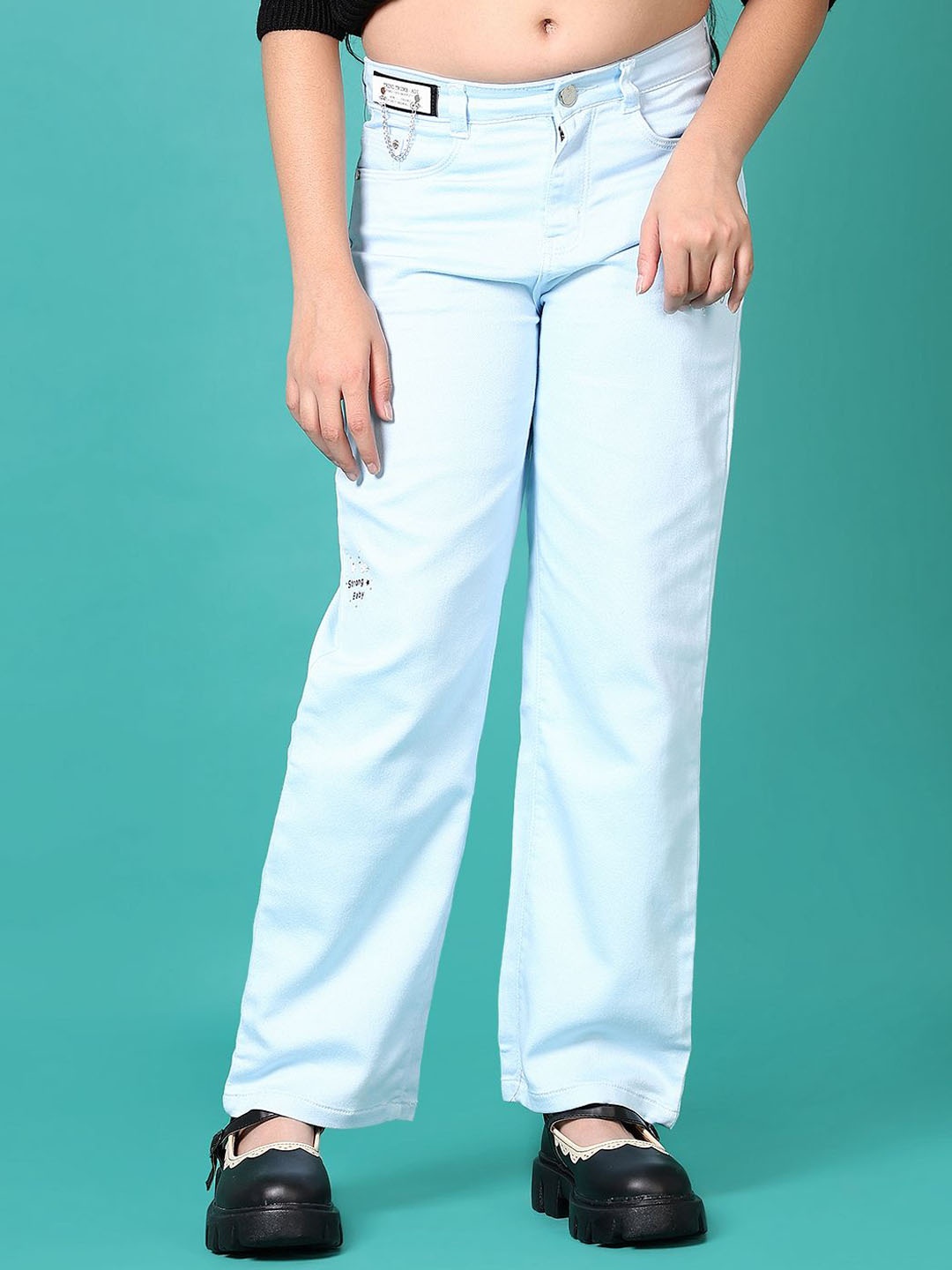 

V-Mart Girls Mid-Rise Low Distress Light Fade Stretchable Jeans, Blue