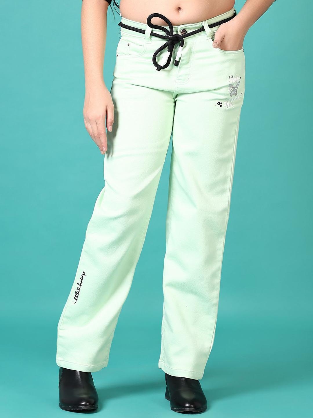 

V-Mart Girls Regular Fit Light Fade Stretchable Cotton Jeans, Green