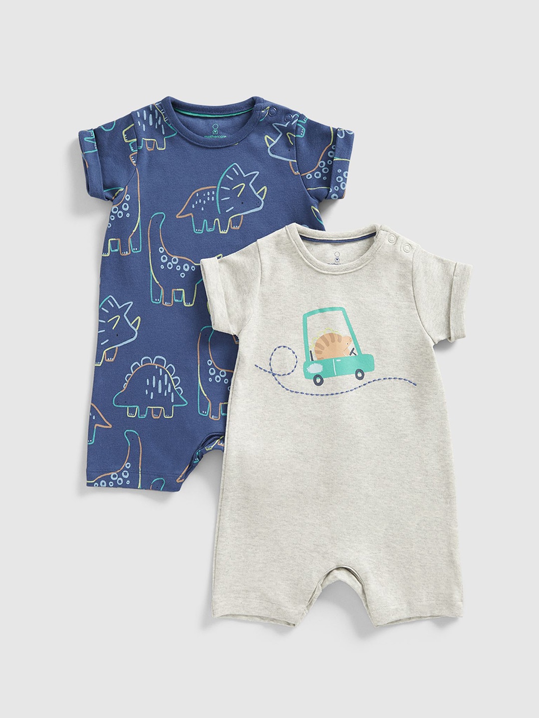 

Mothercare Boys Pack Of 2 Printed Cotton Rompers, Navy blue