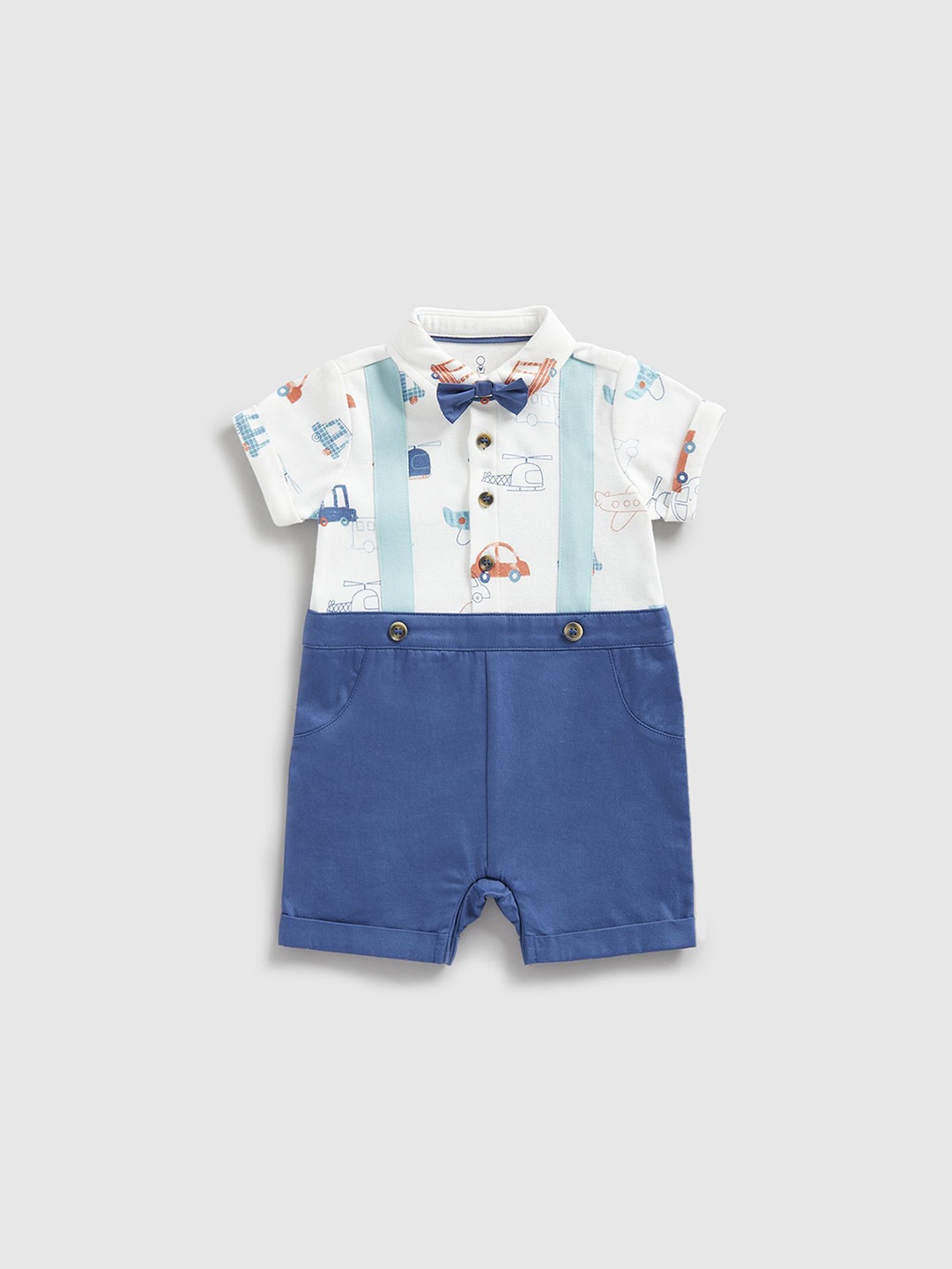 

mothercare Boys Printed Pure Cotton Rompers, Blue