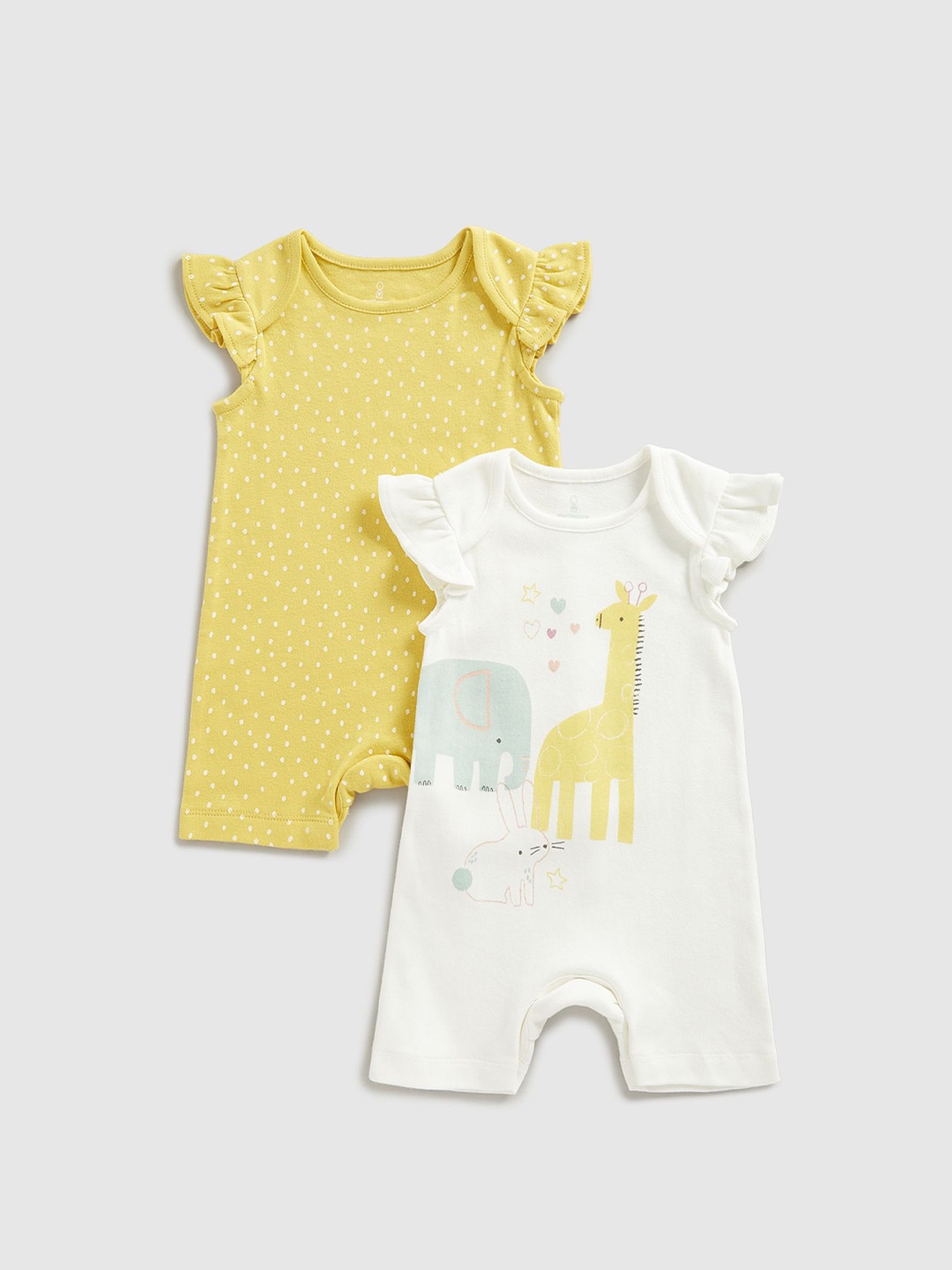 

Mothercare Girls Pack Of 2 Printed Cotton Rompers, White