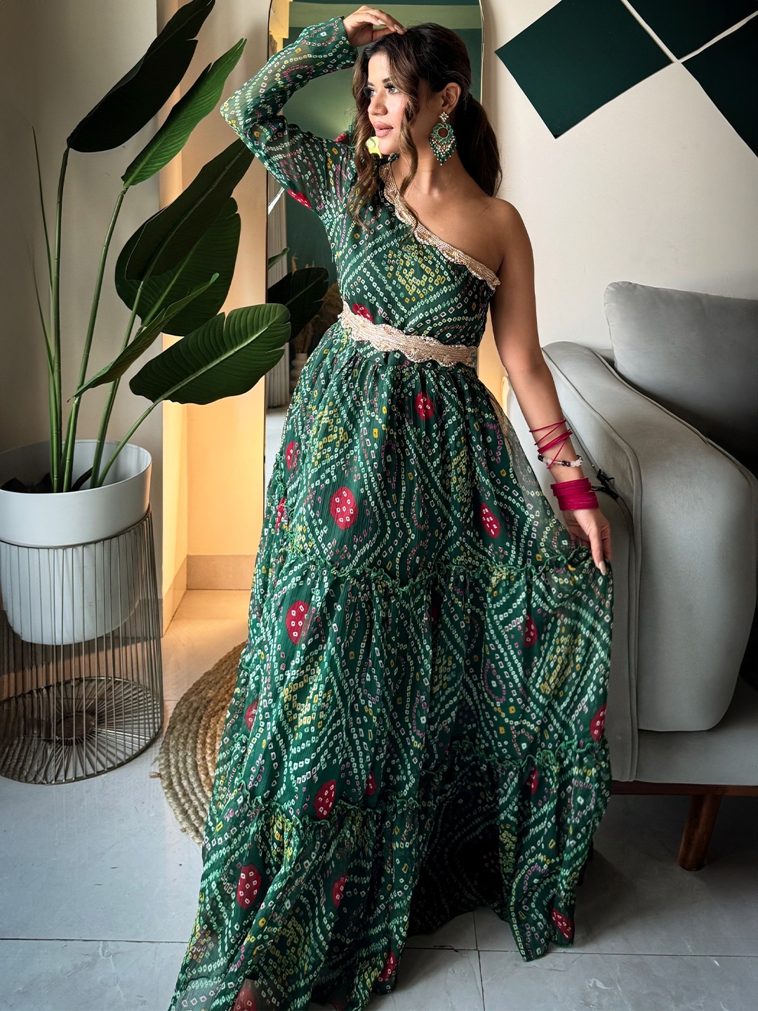 

Mirayaz Women Floral Printed A-Line Dress, Green