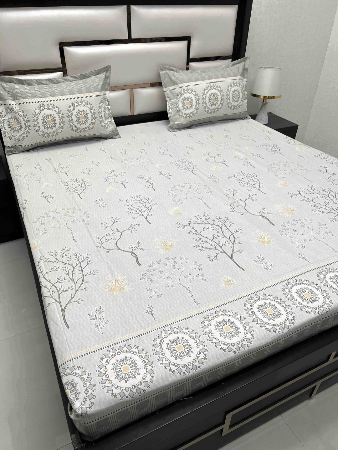 

Pure Decor Cotton King Size Double Bed Bedsheet With 2 Pillow Covers 2.74m X 2.74m, Grey