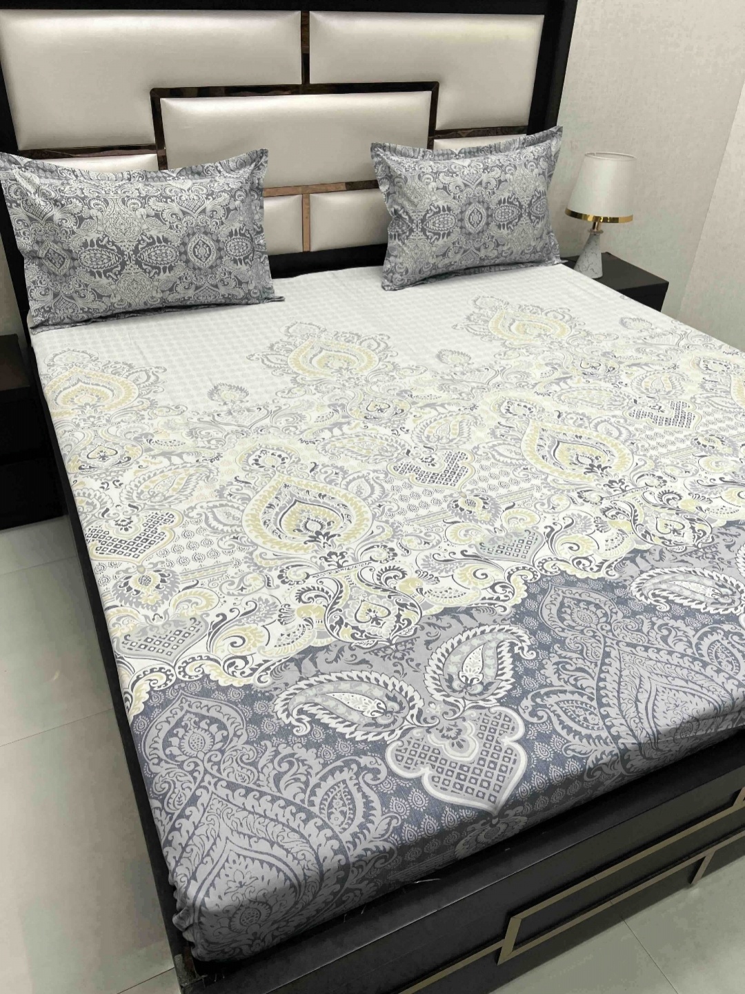 

Pure Decor Cotton King Size Double Bed Bedsheet With 2 Pillow Covers 2.74m X 2.74m, Grey melange
