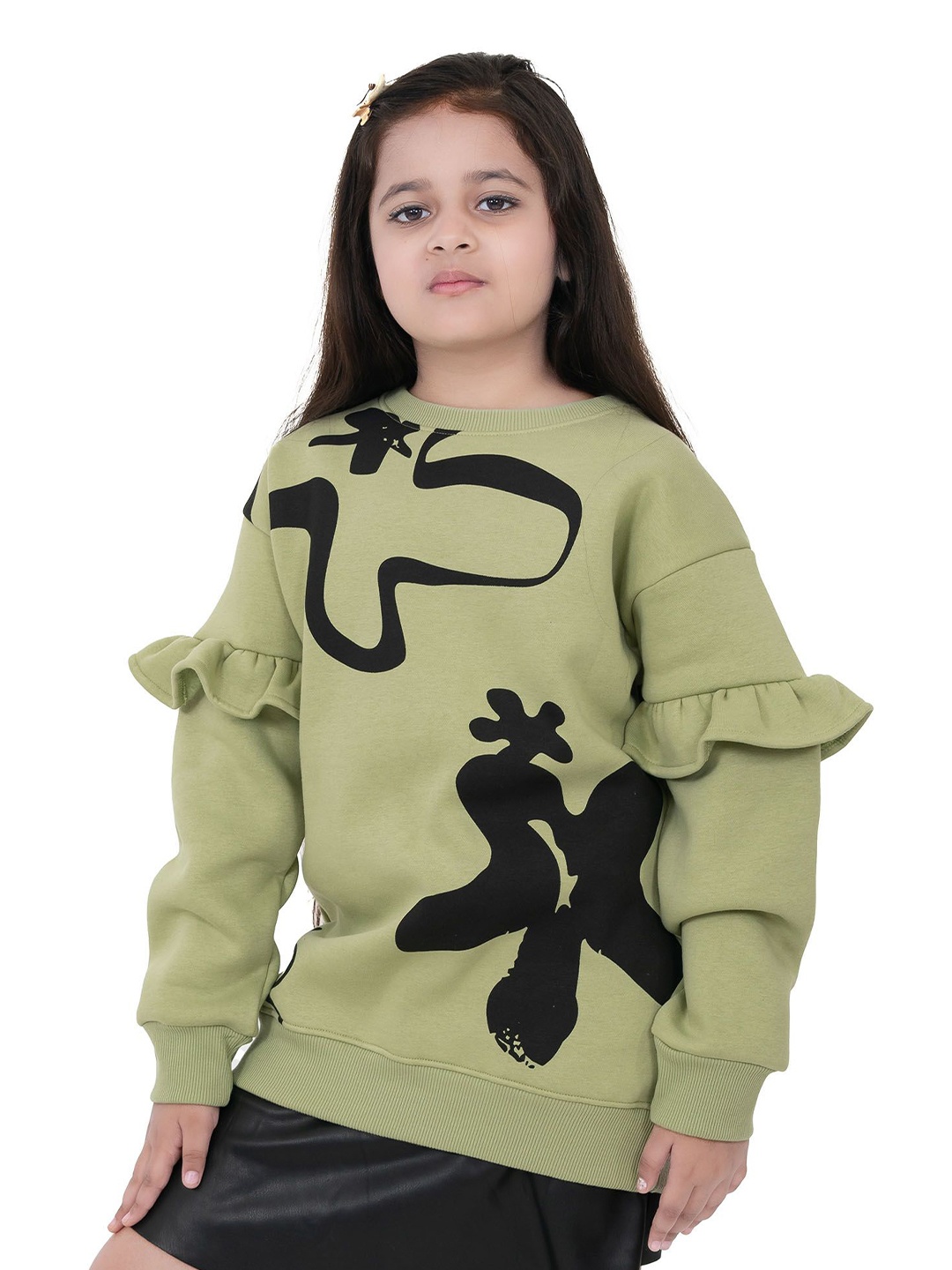 

DDOUDDOU Girls Abstract Printed Pullover Cotton Sweatshirt, Green