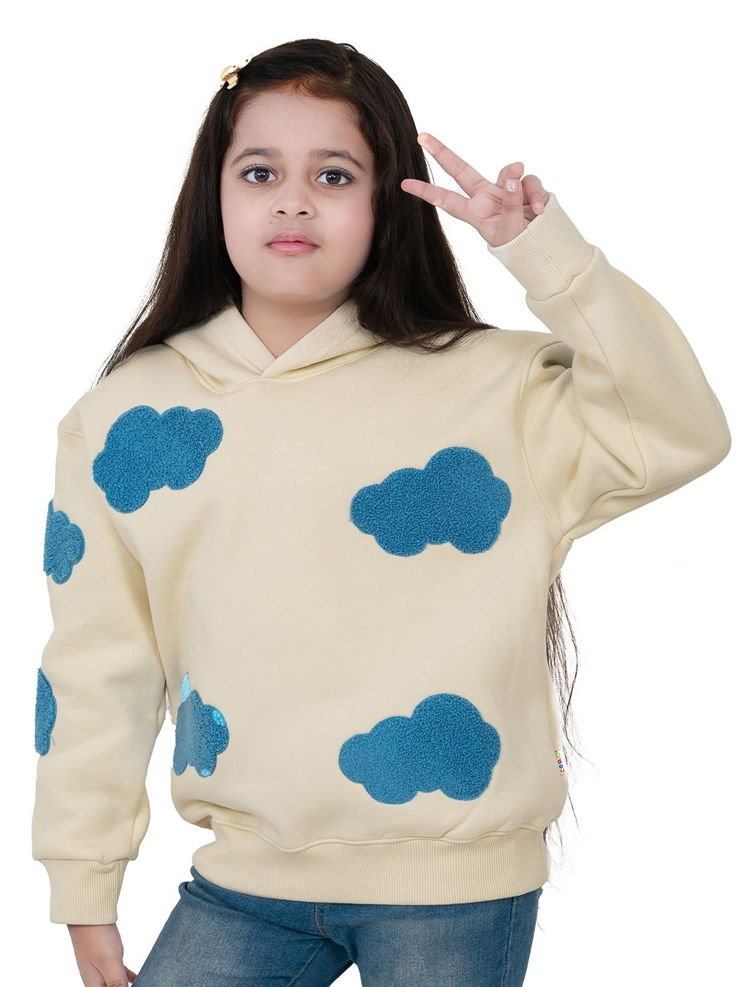 

DDOUDDOU Girls Graphic Printed Hooded Sweatshirt, Off white